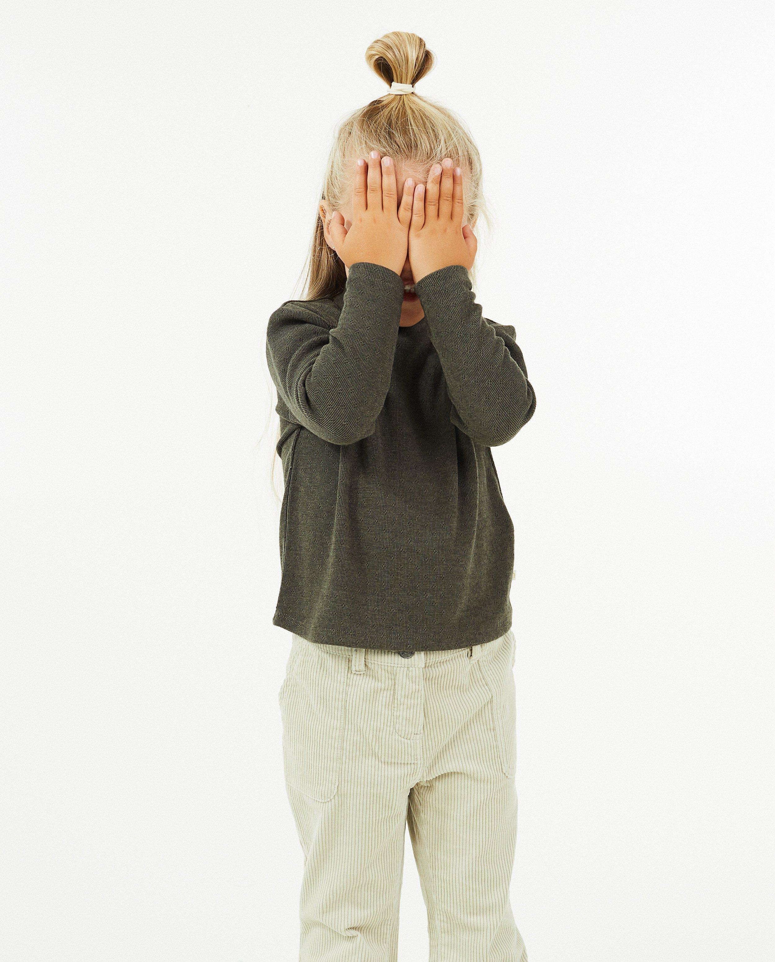 T-shirts - Donkergroene longsleeve met reliëf