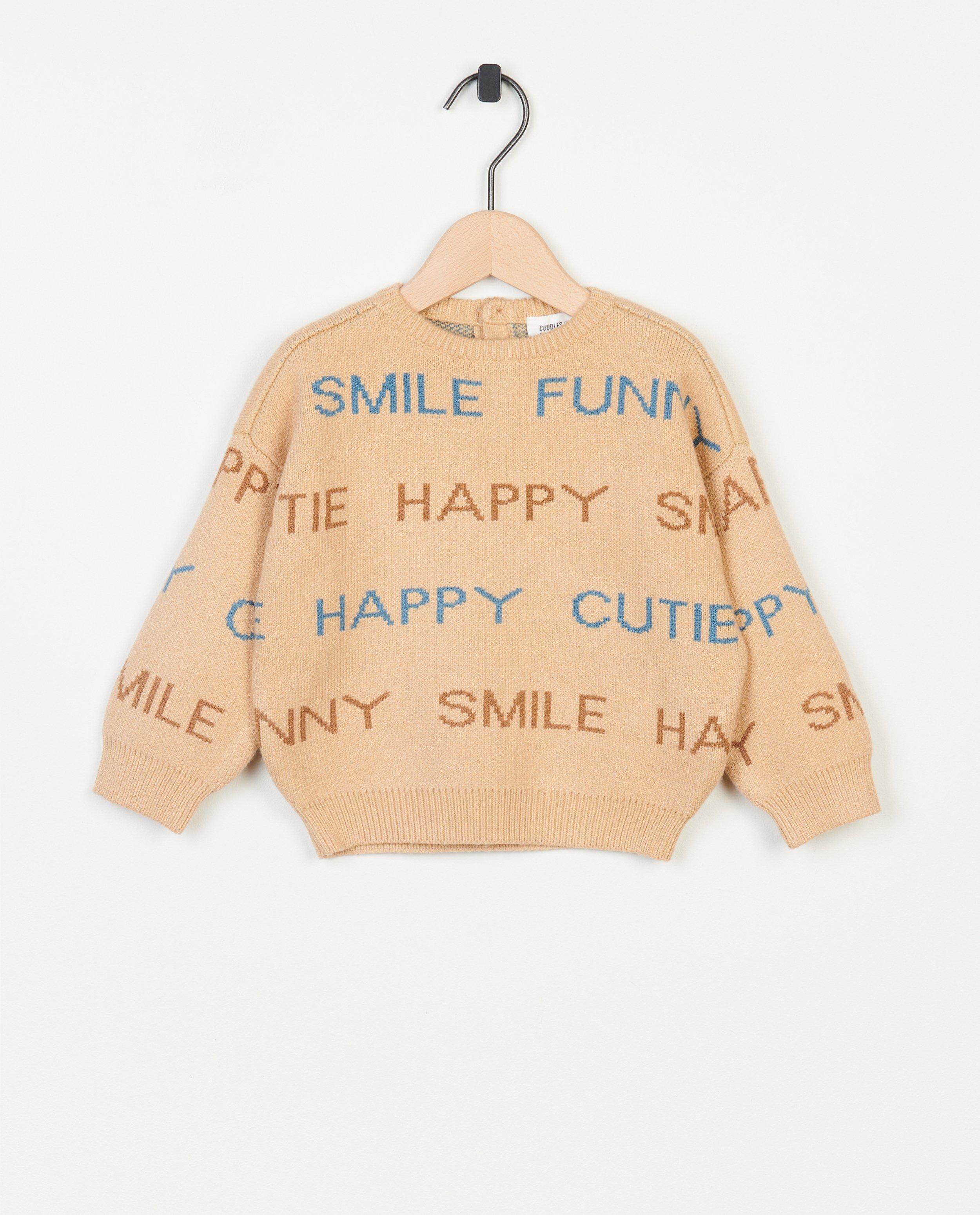 Truien - Beige trui met opschrift