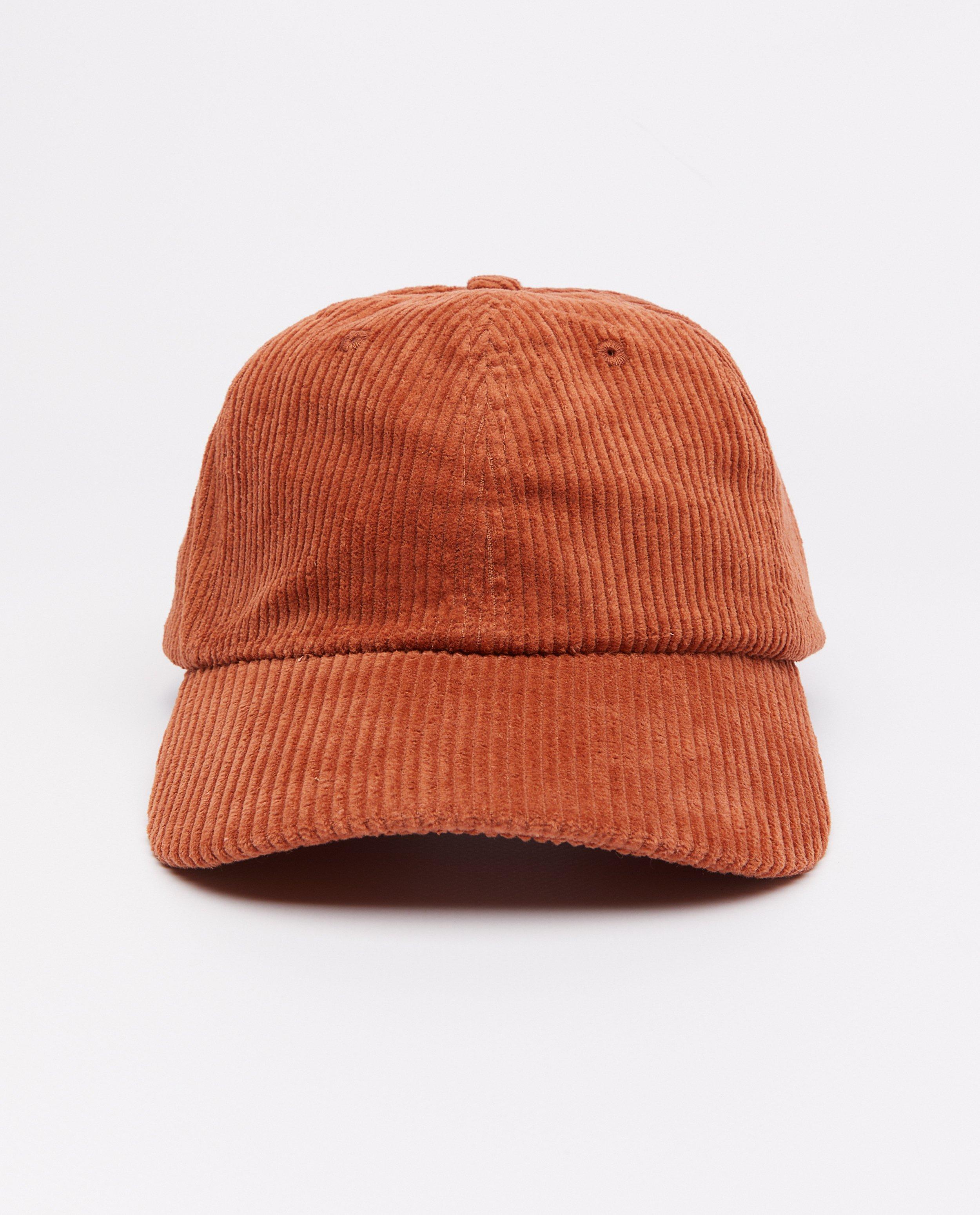 Bonneterie - Casquette orange-brun en velours côtelé