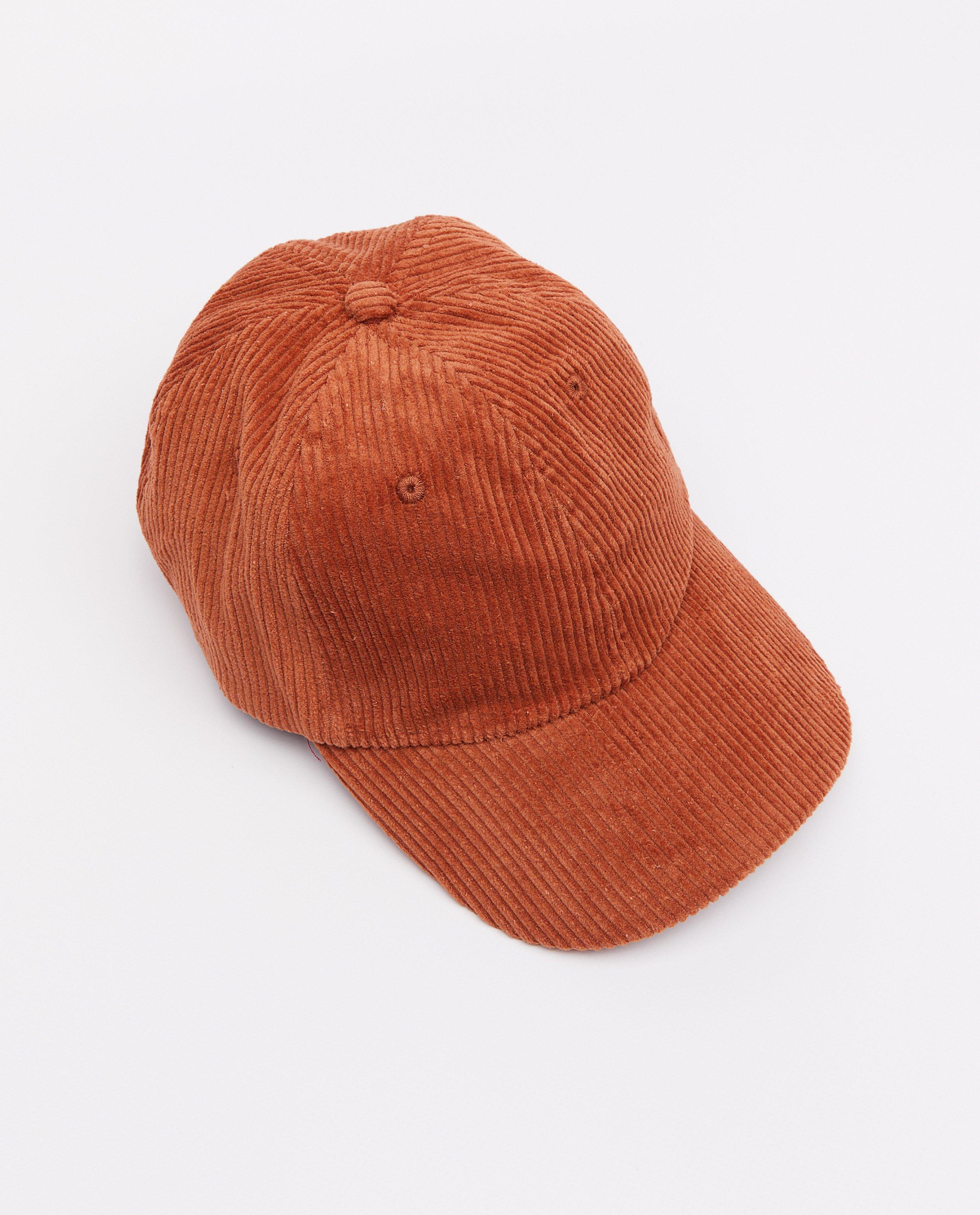 Bonneterie - Casquette orange-brun en velours côtelé