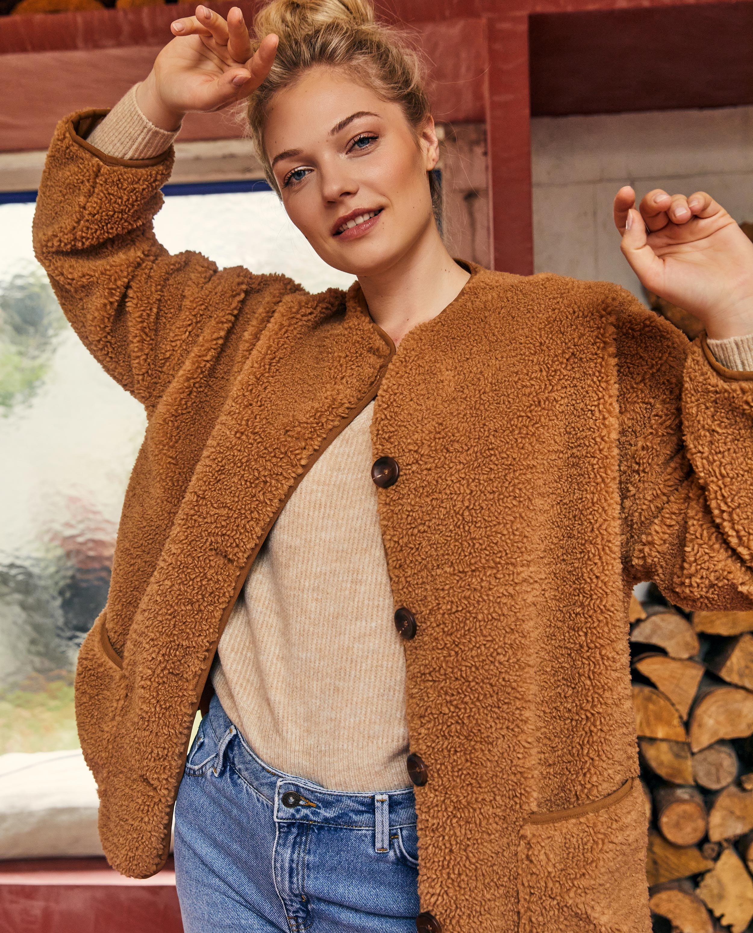 Bruin vest van teddy, dames - null - Familystories