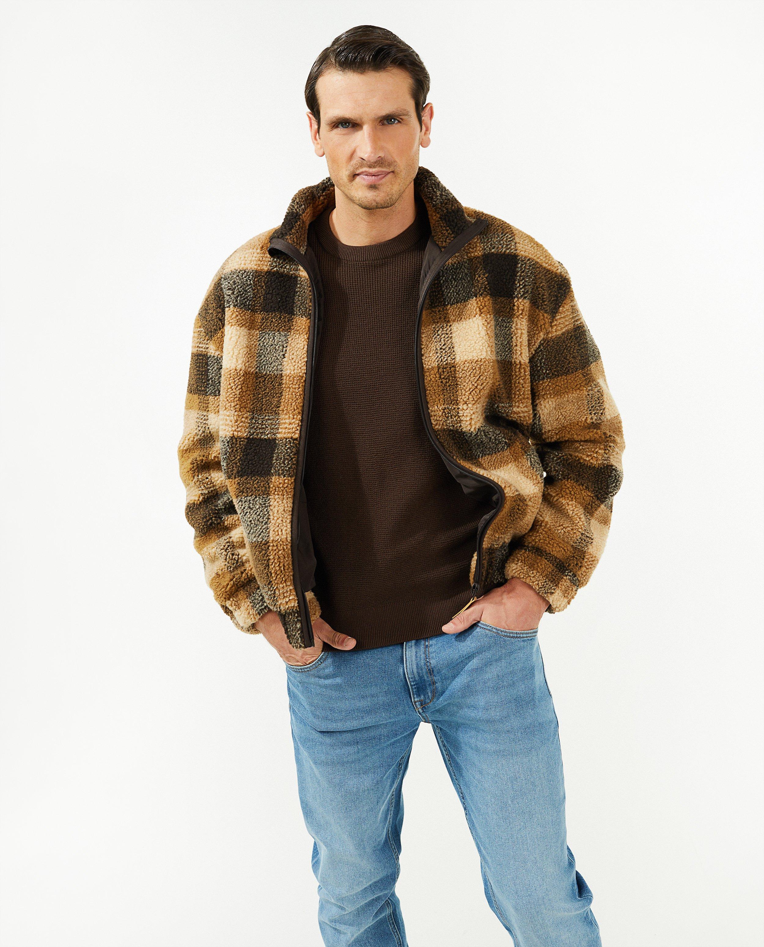 Cardigan - Geruit vest van teddy, heren