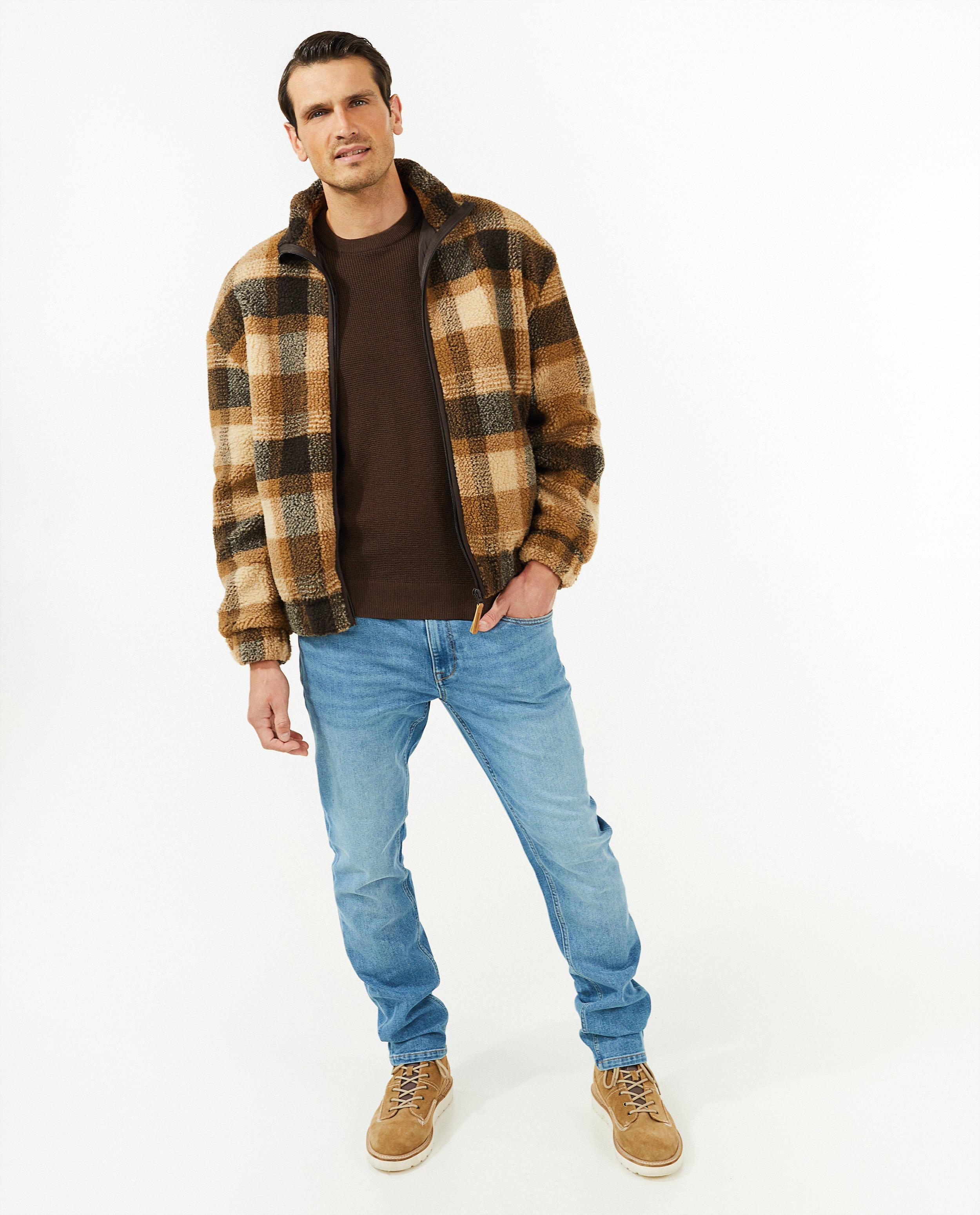 Cardigan - Geruit vest van teddy, heren
