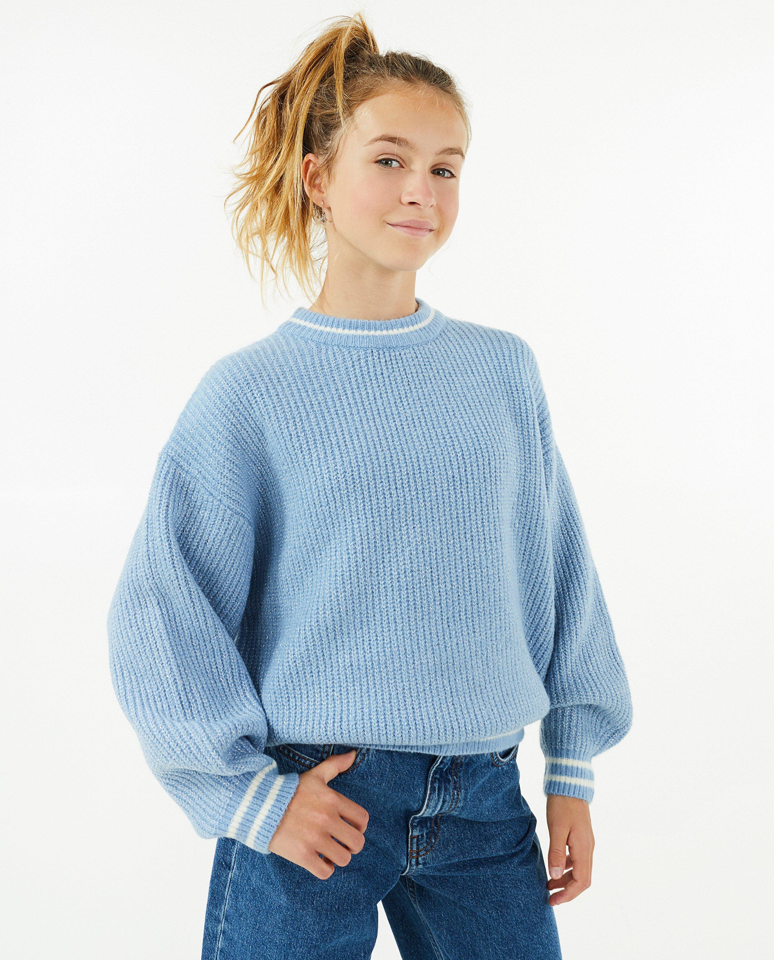 Pulls - Pull bleu avec fil métallisé