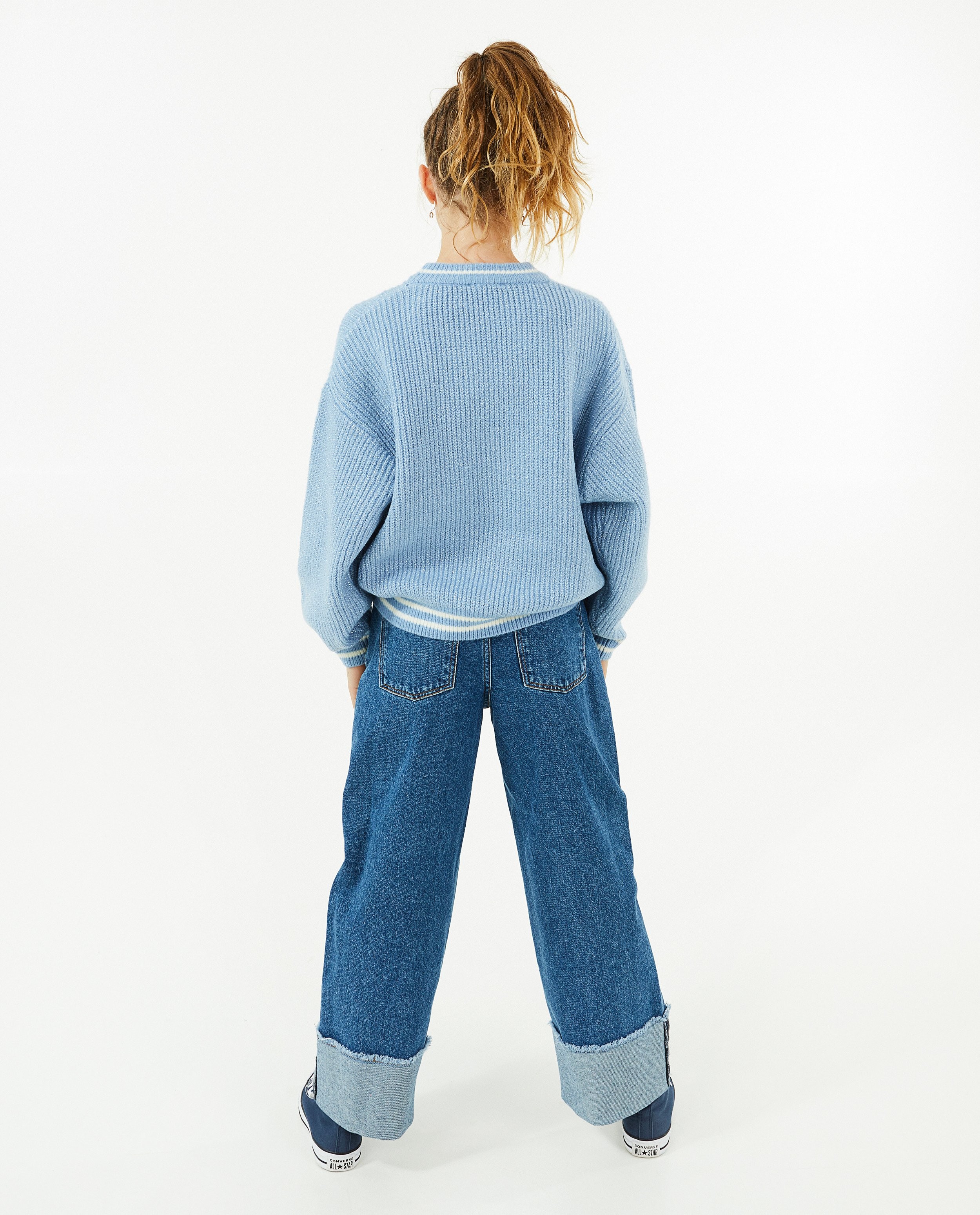 Truien - Blauwe trui met metaaldraad