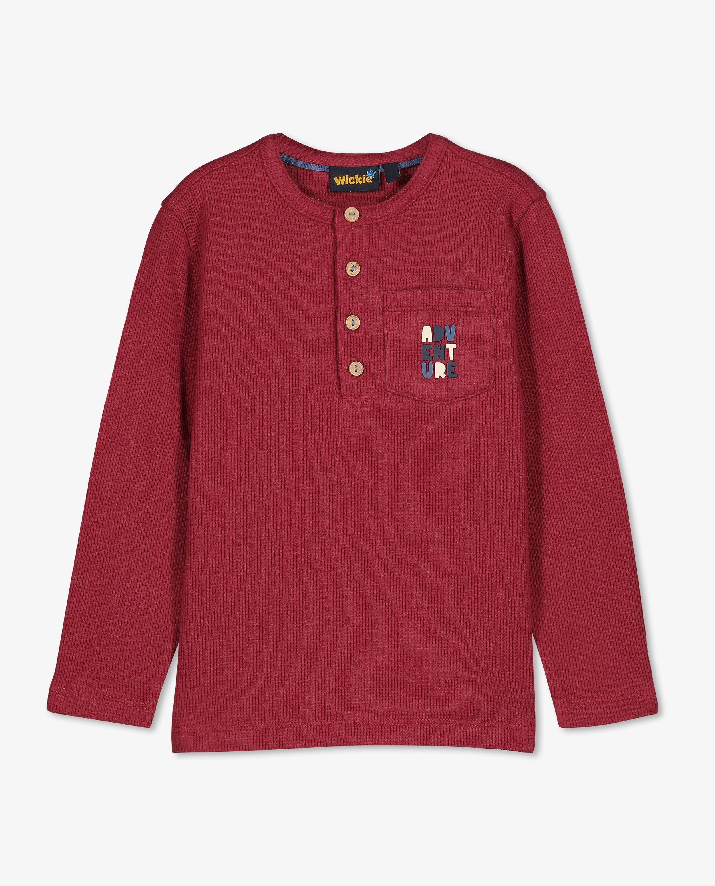 T-shirt &agrave; manches longues avec structure gaufr&eacute;e - D&eacute;tails du produit - rouge fonc&eacute; - image num&eacute;ro 3