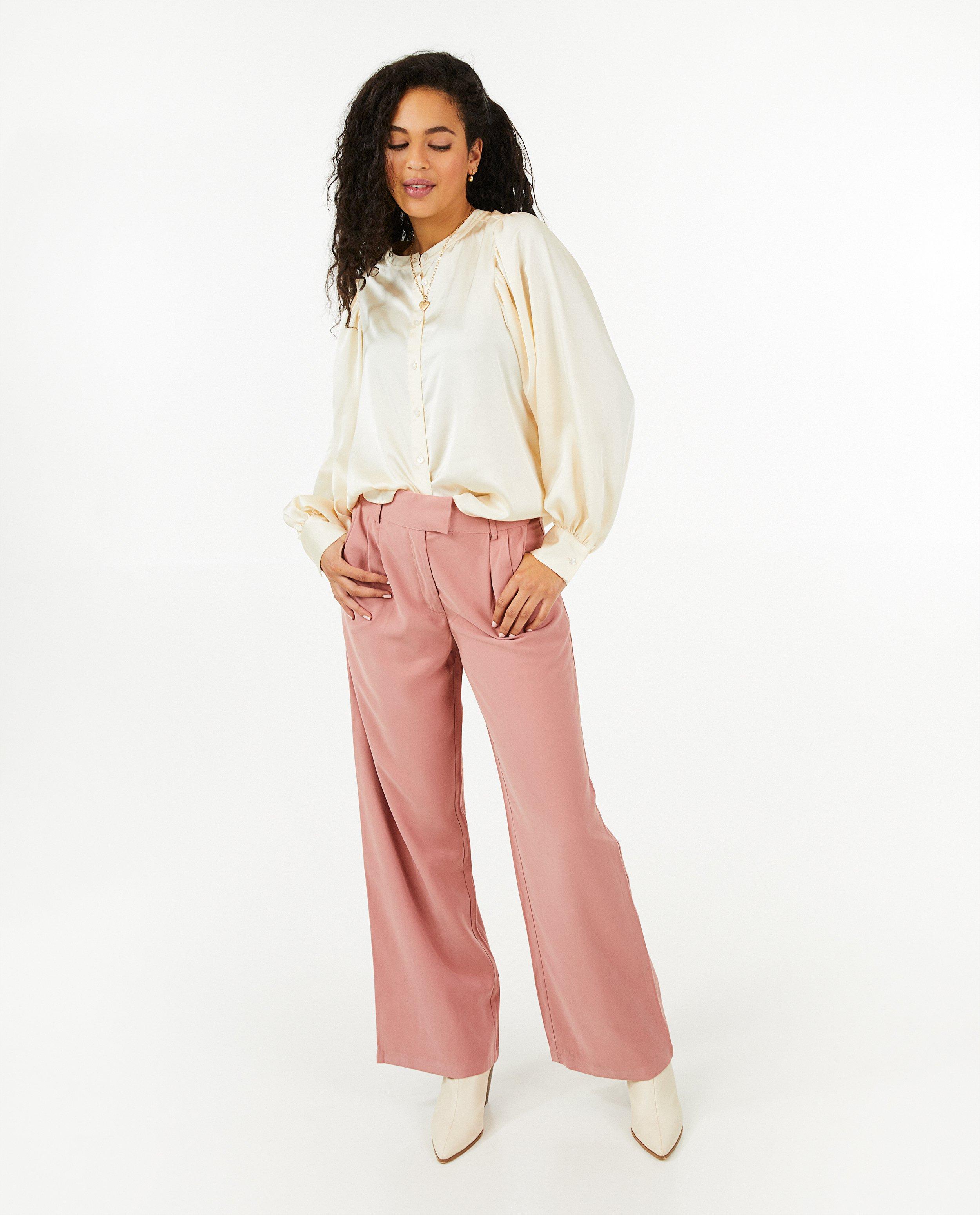 Broeken - Roze broek, wide leg fit