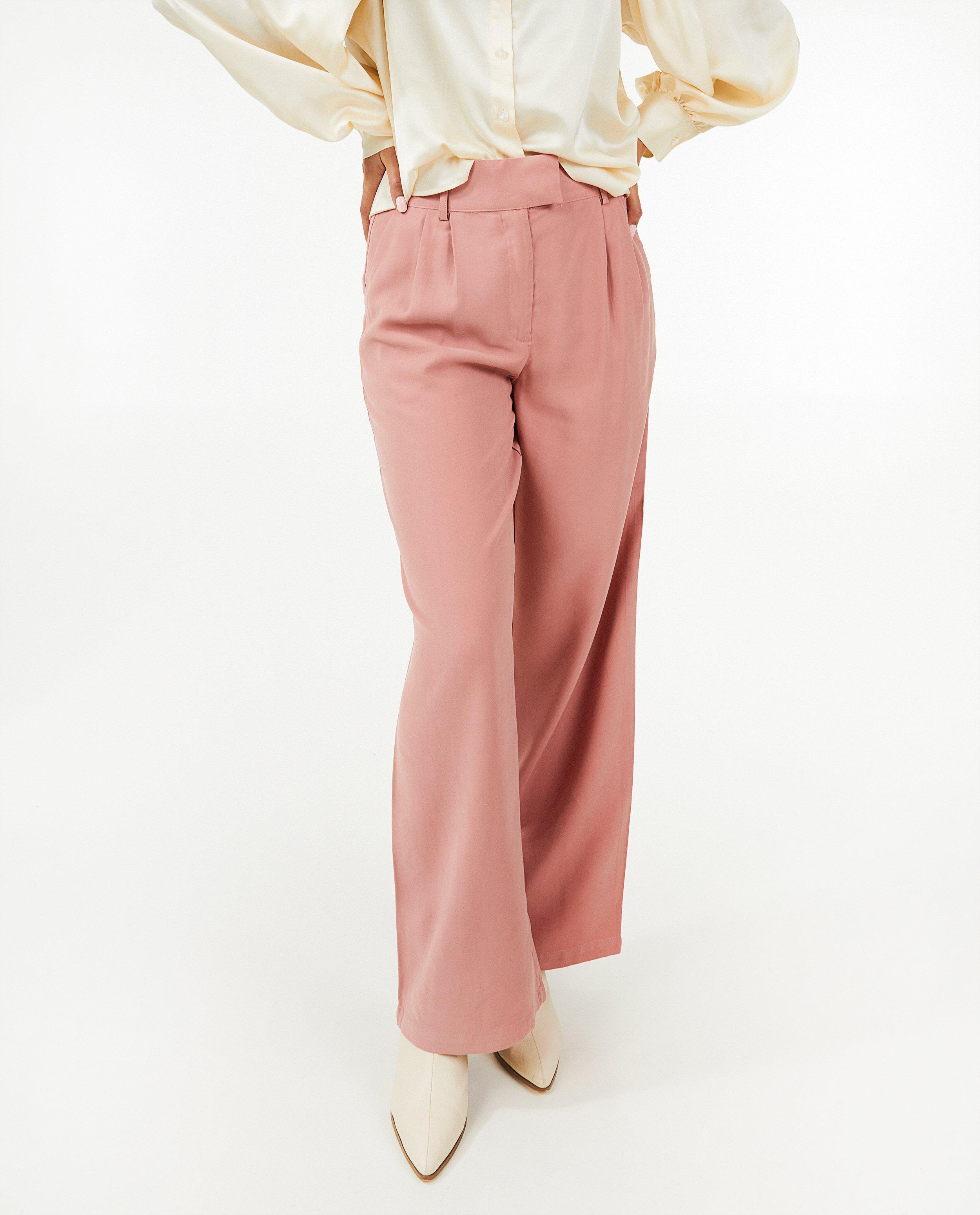Broeken - Roze broek, wide leg fit