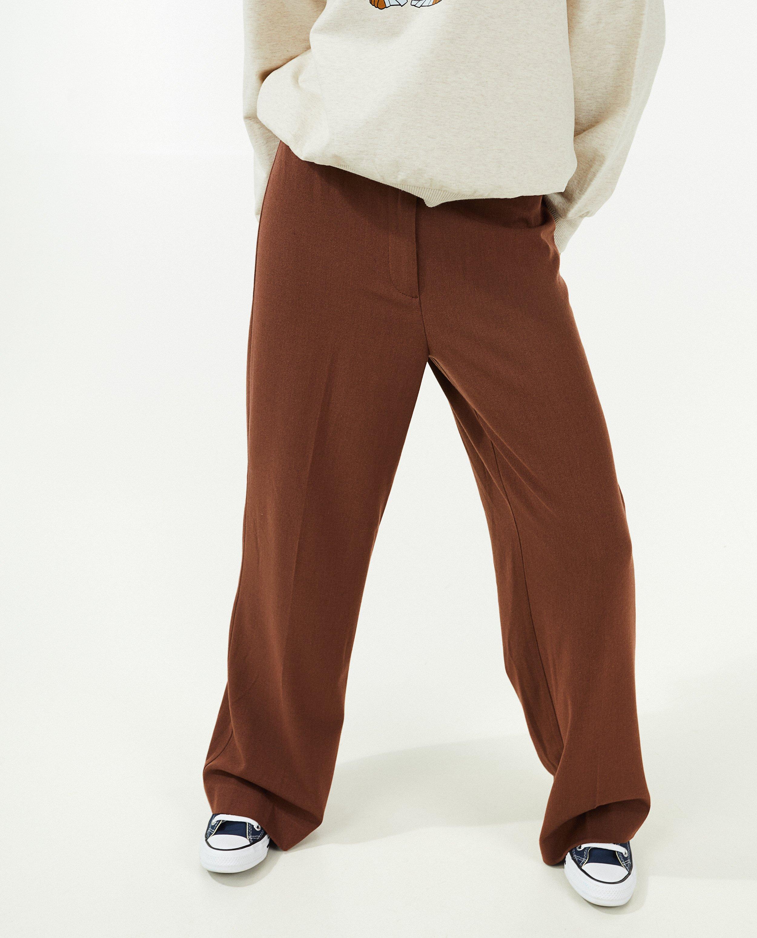 Broeken - Bruine broek, wide leg fit