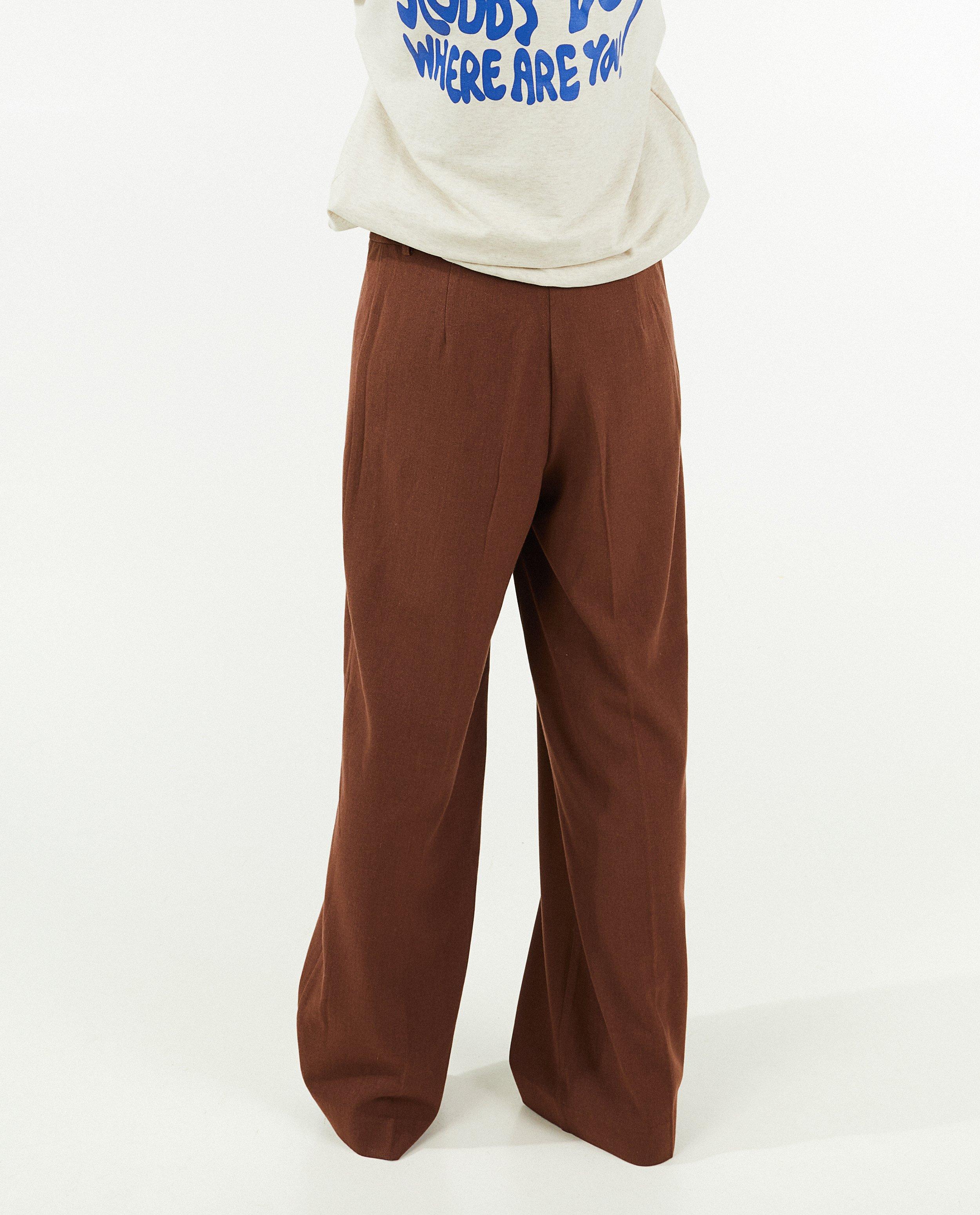 Broeken - Bruine broek, wide leg fit