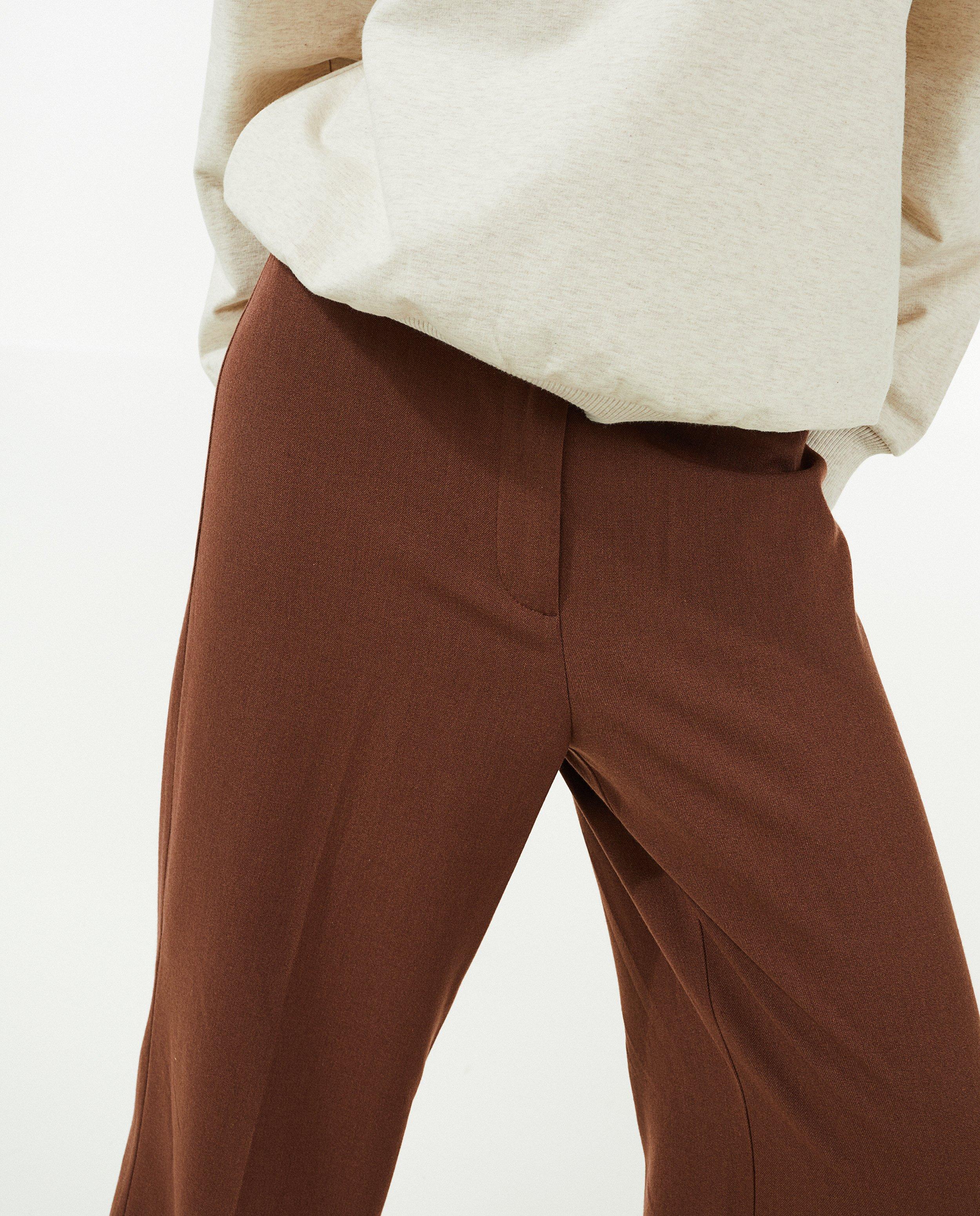 Broeken - Bruine broek, wide leg fit