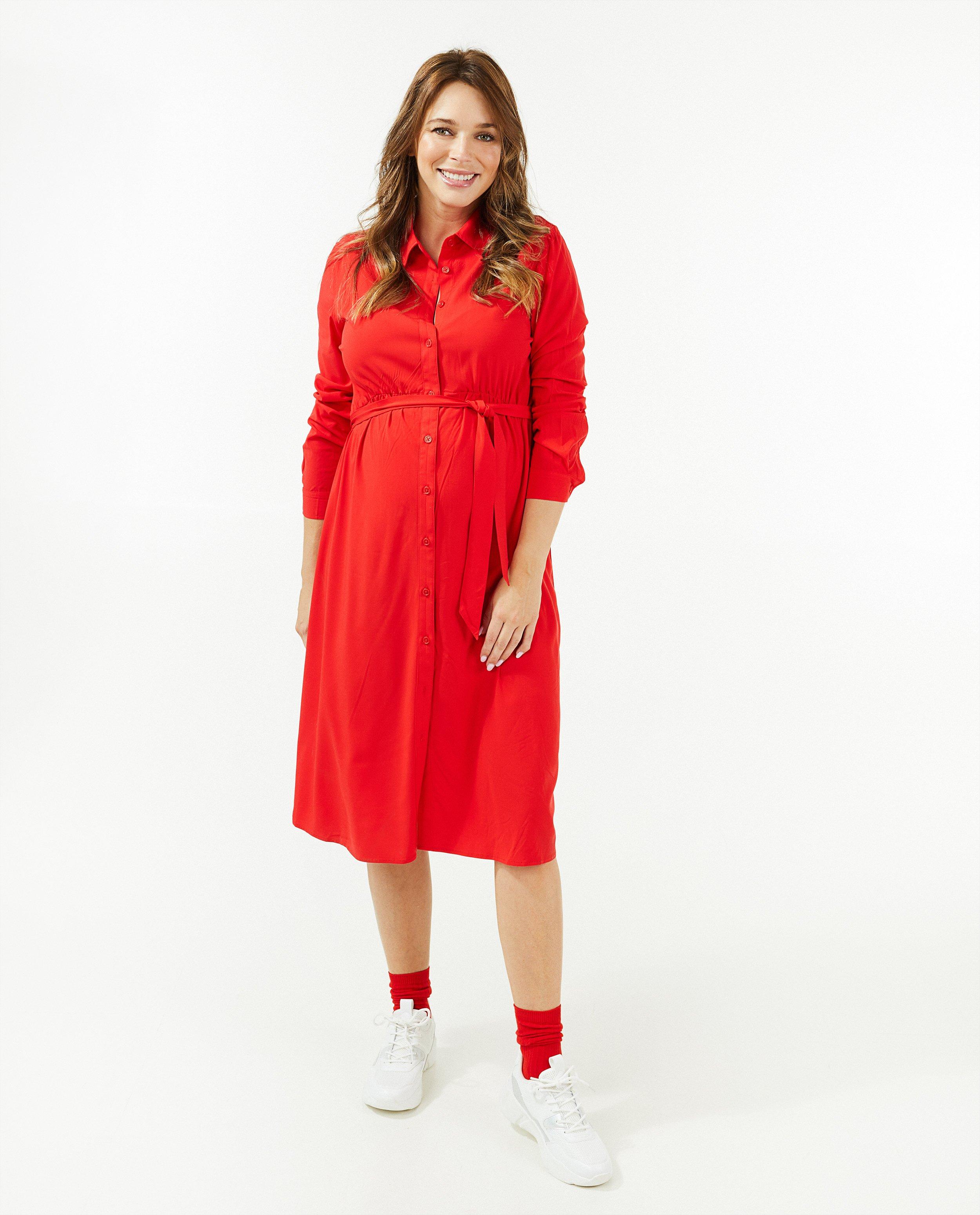 Robe rouge avec ceinture à nouer - null - Atelier Maman