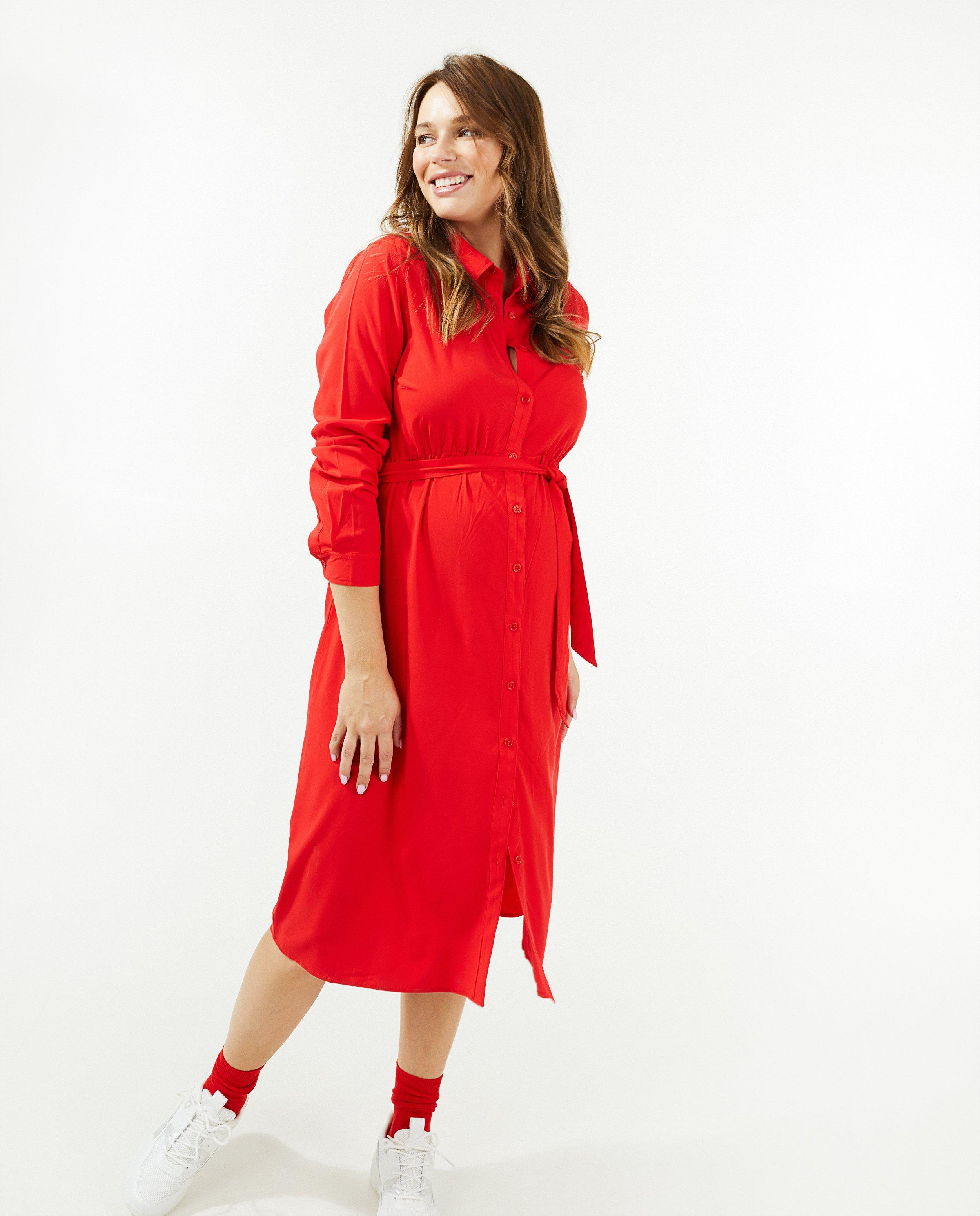 Robes - Robe rouge avec ceinture à nouer