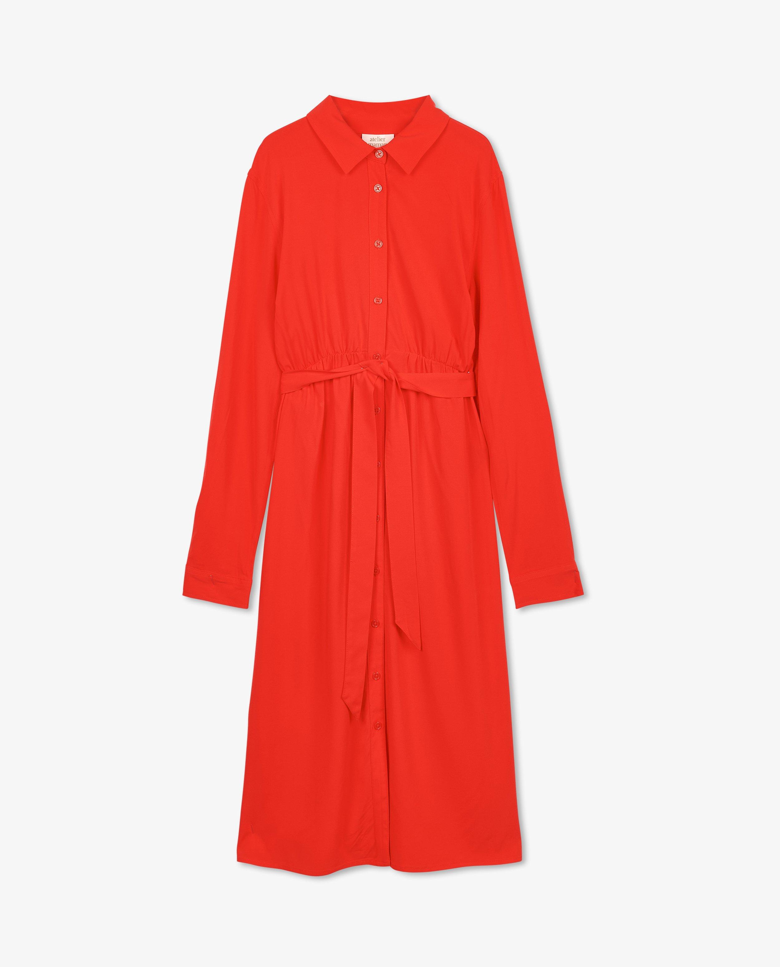 Robes - Robe rouge avec ceinture à nouer