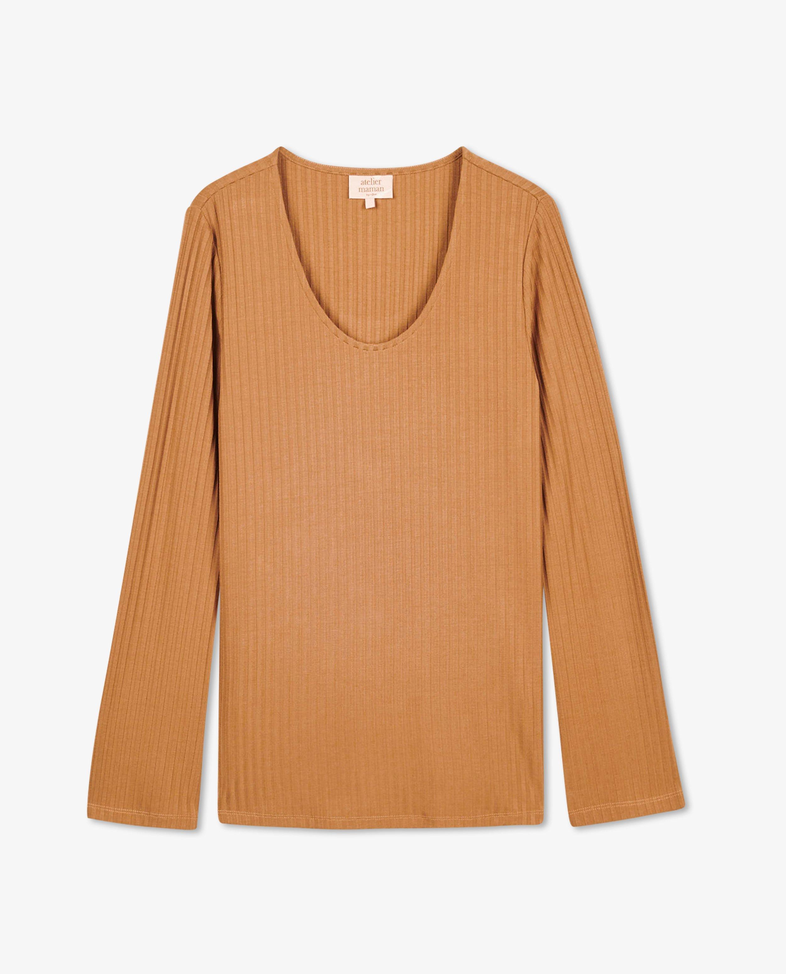 T-shirts - Bruine longsleeve met rib