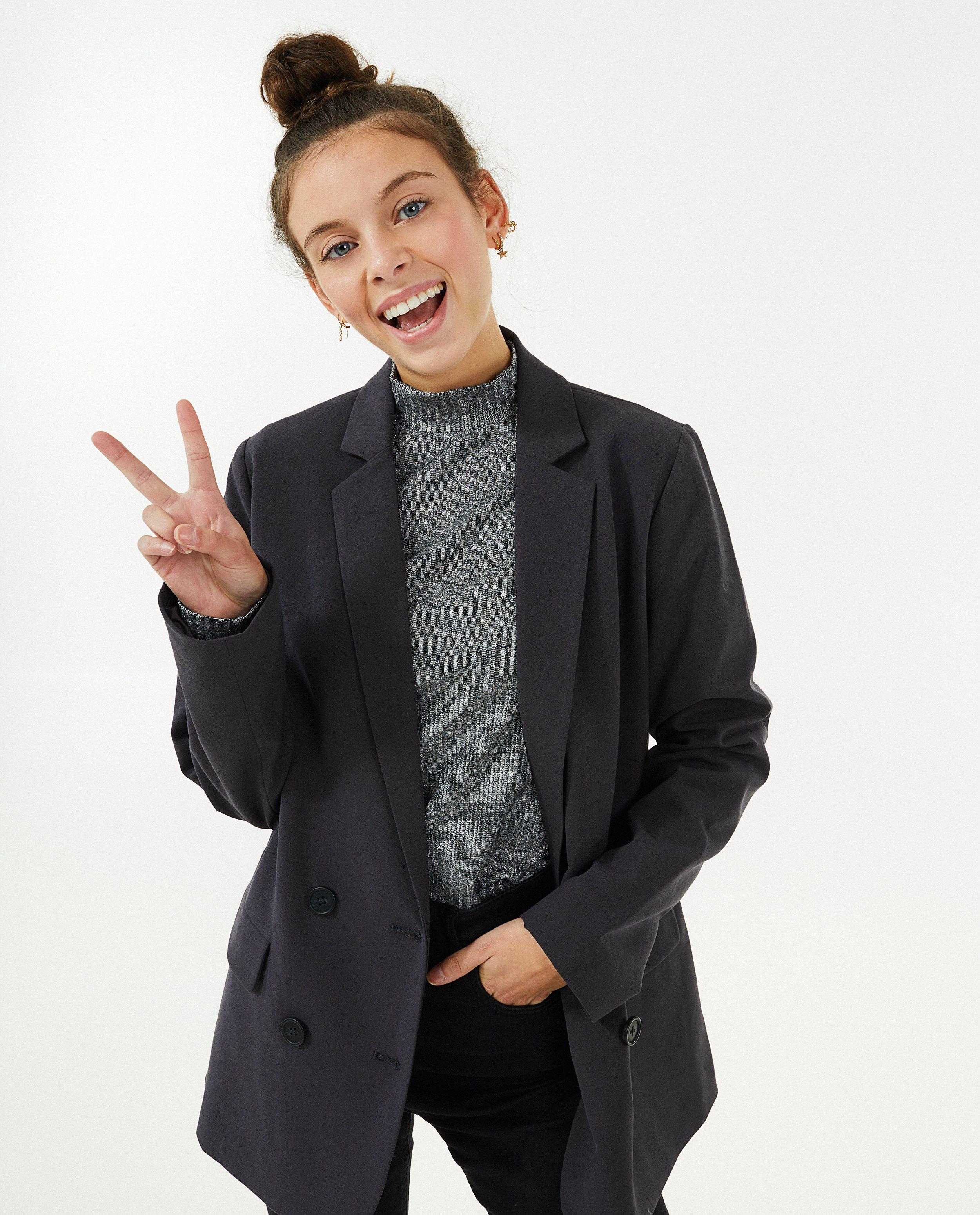 Blazers - Donkergrijze blazer, straight fit