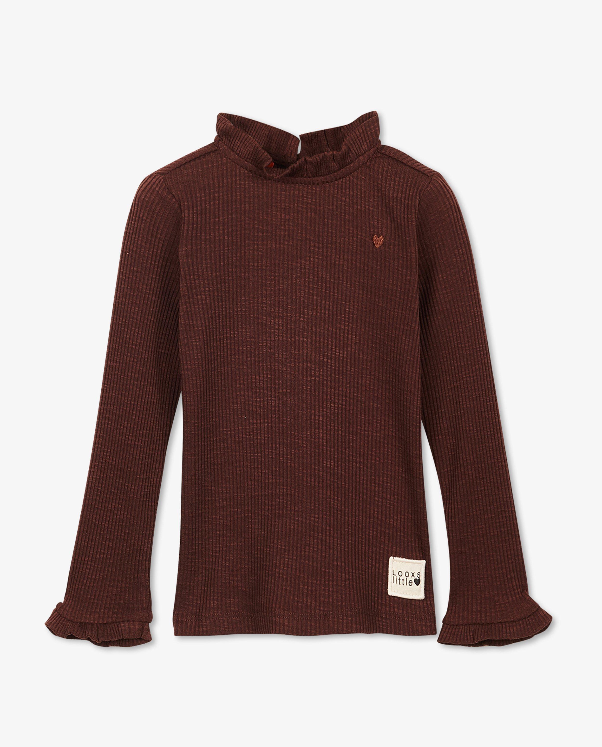 T-shirt brun côtelé à manches longues - null - Looxs