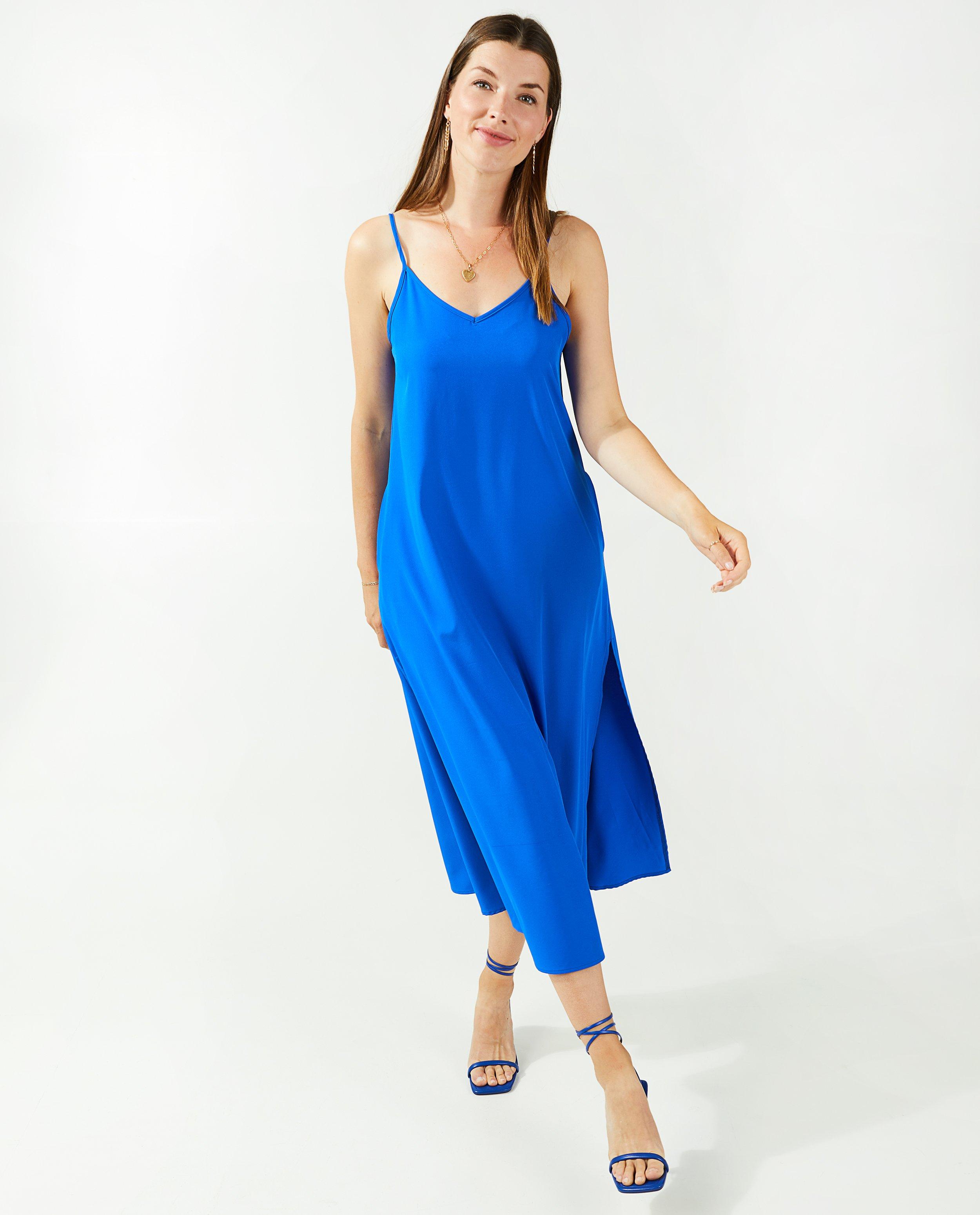 Kleedjes - Blauwe jurk met spaghettibandjes