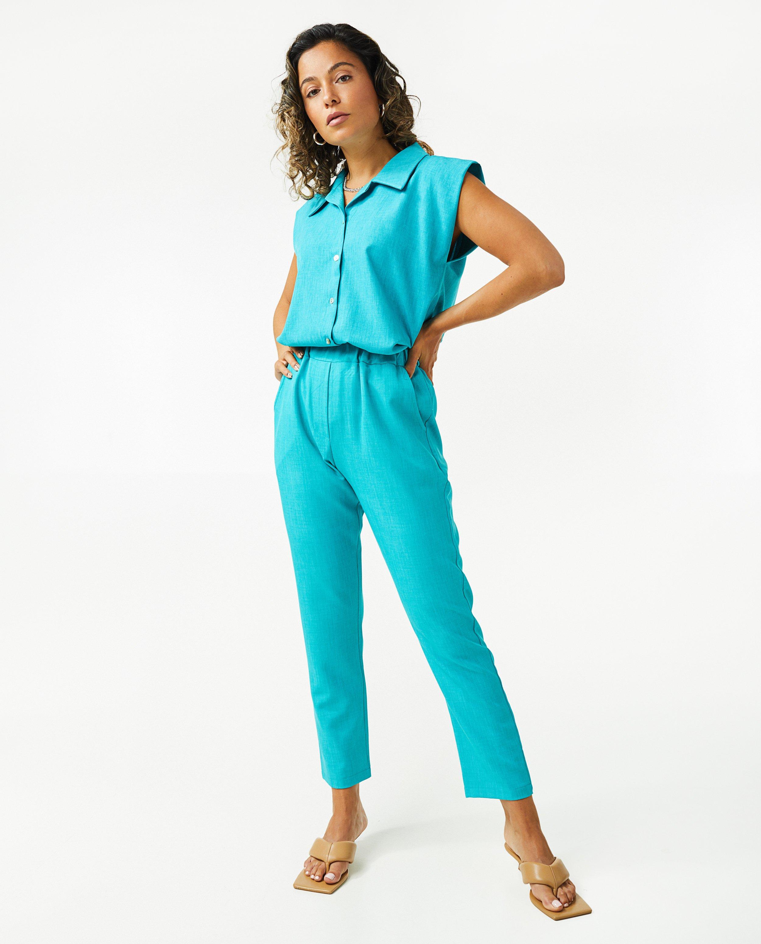 Pantalons - Pantalon turquoise à taille haute