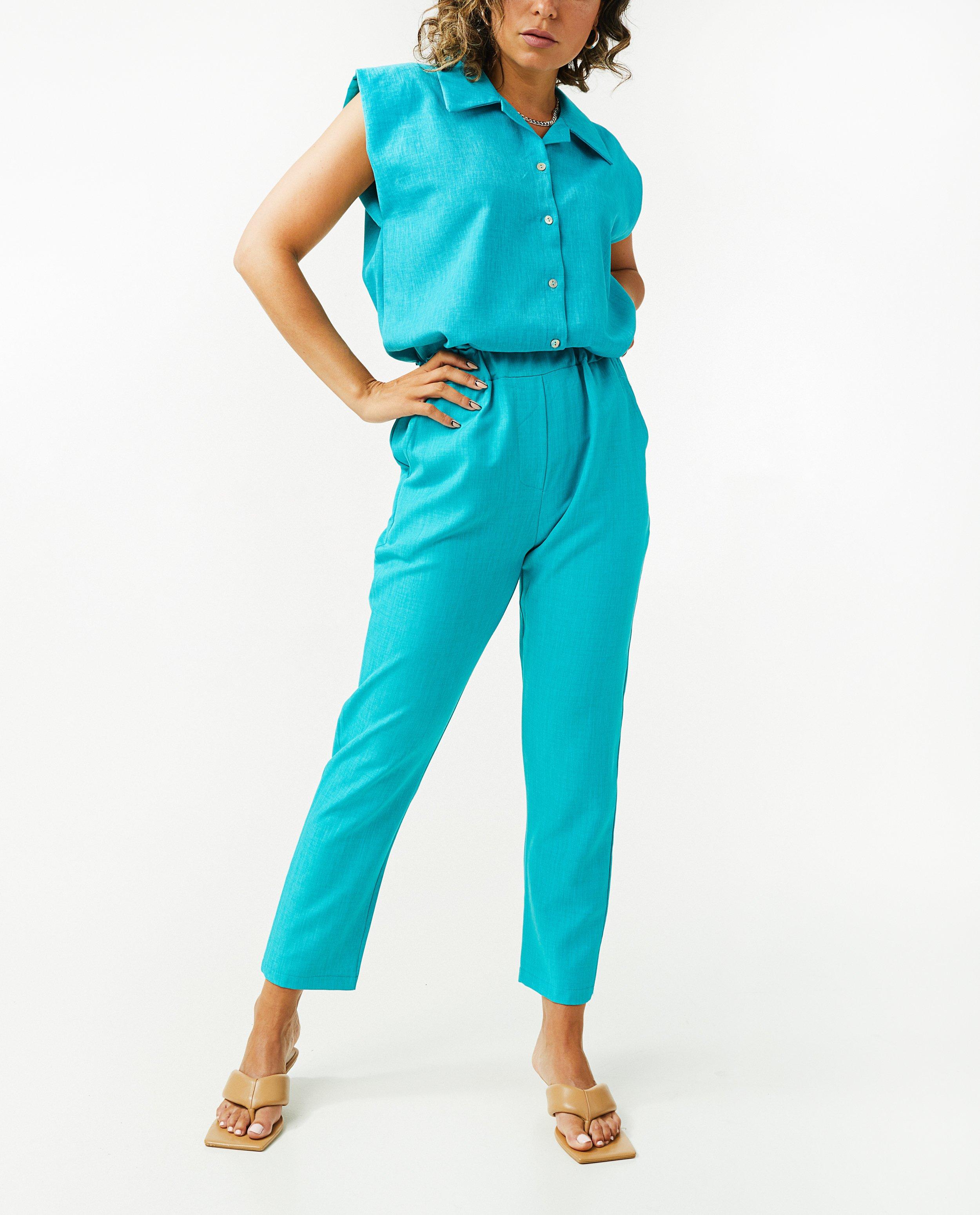 Pantalons - Pantalon turquoise à taille haute