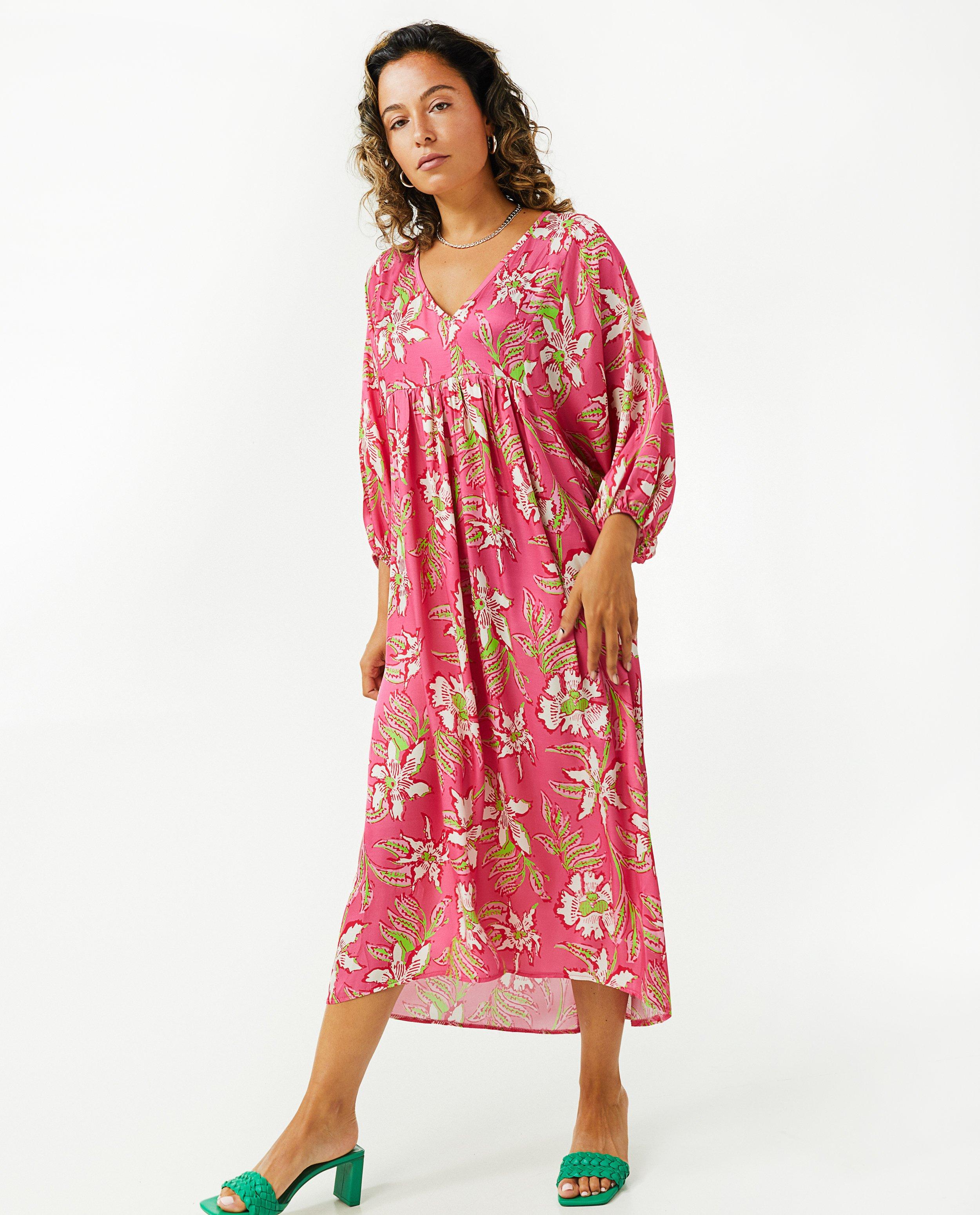 Kleedjes - Roze jurk met bloemenprint