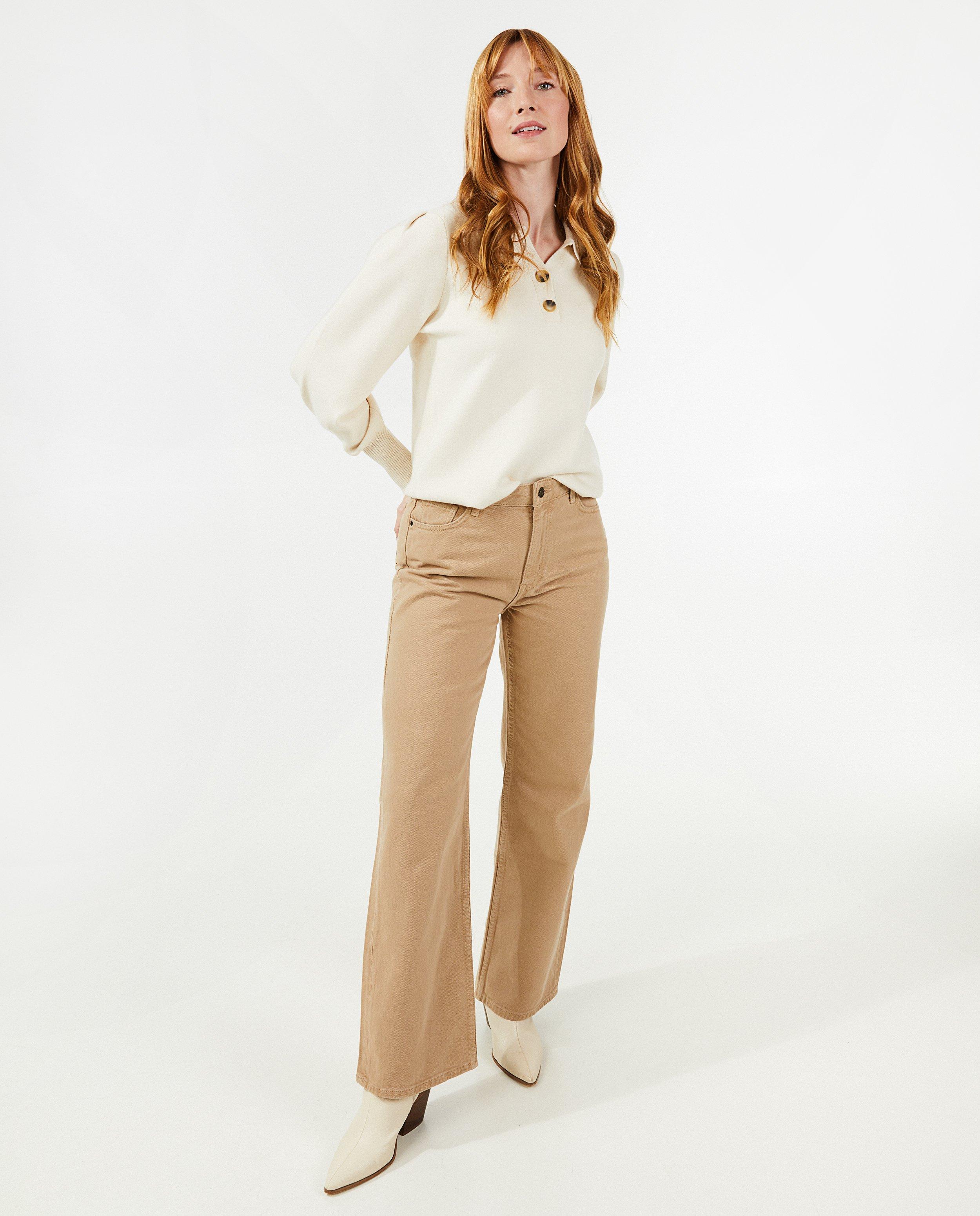 Beige jeans, wide leg fit - null - Dina Tersago