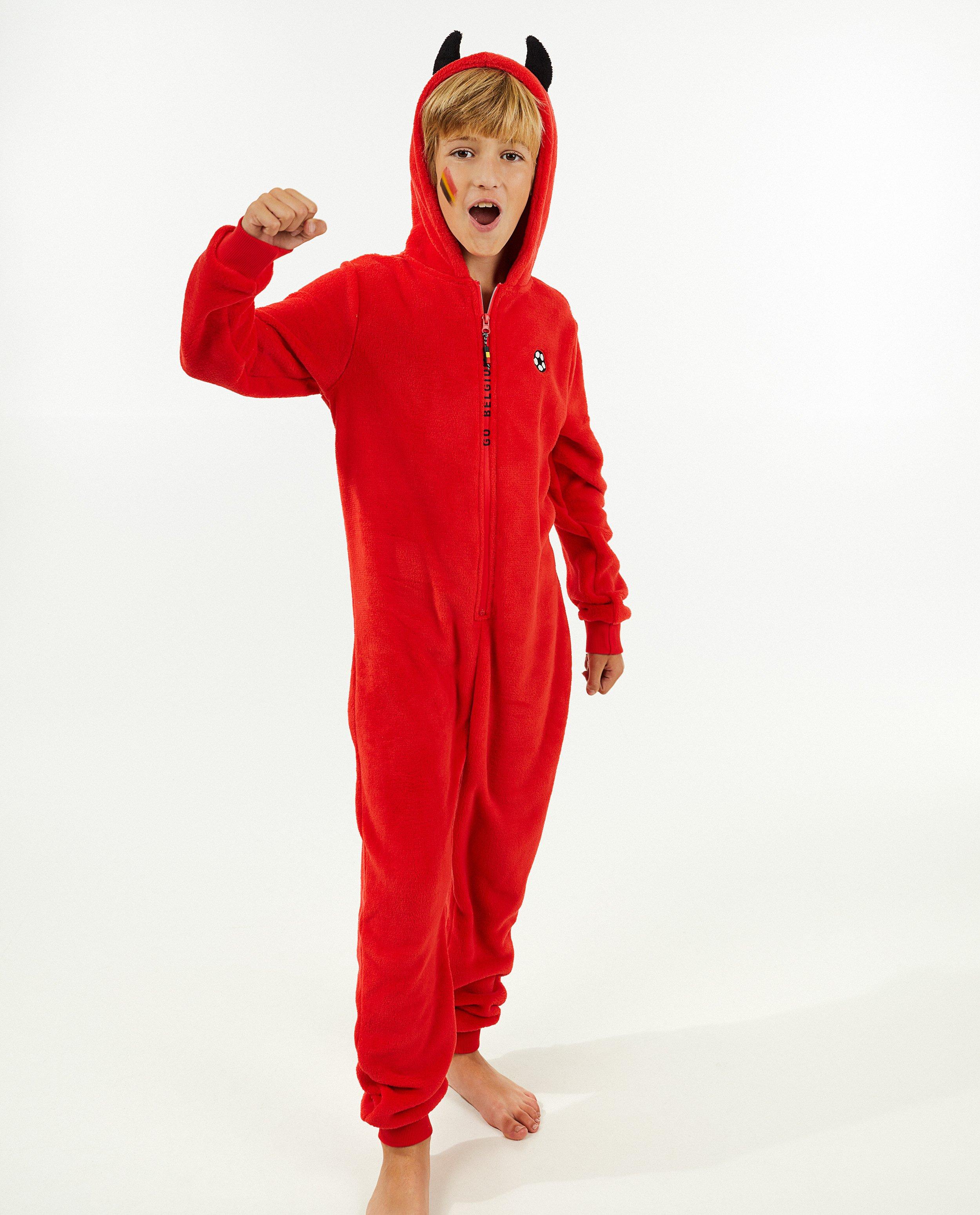 Nachtkleding - Rode onesie, 7-14 jaar