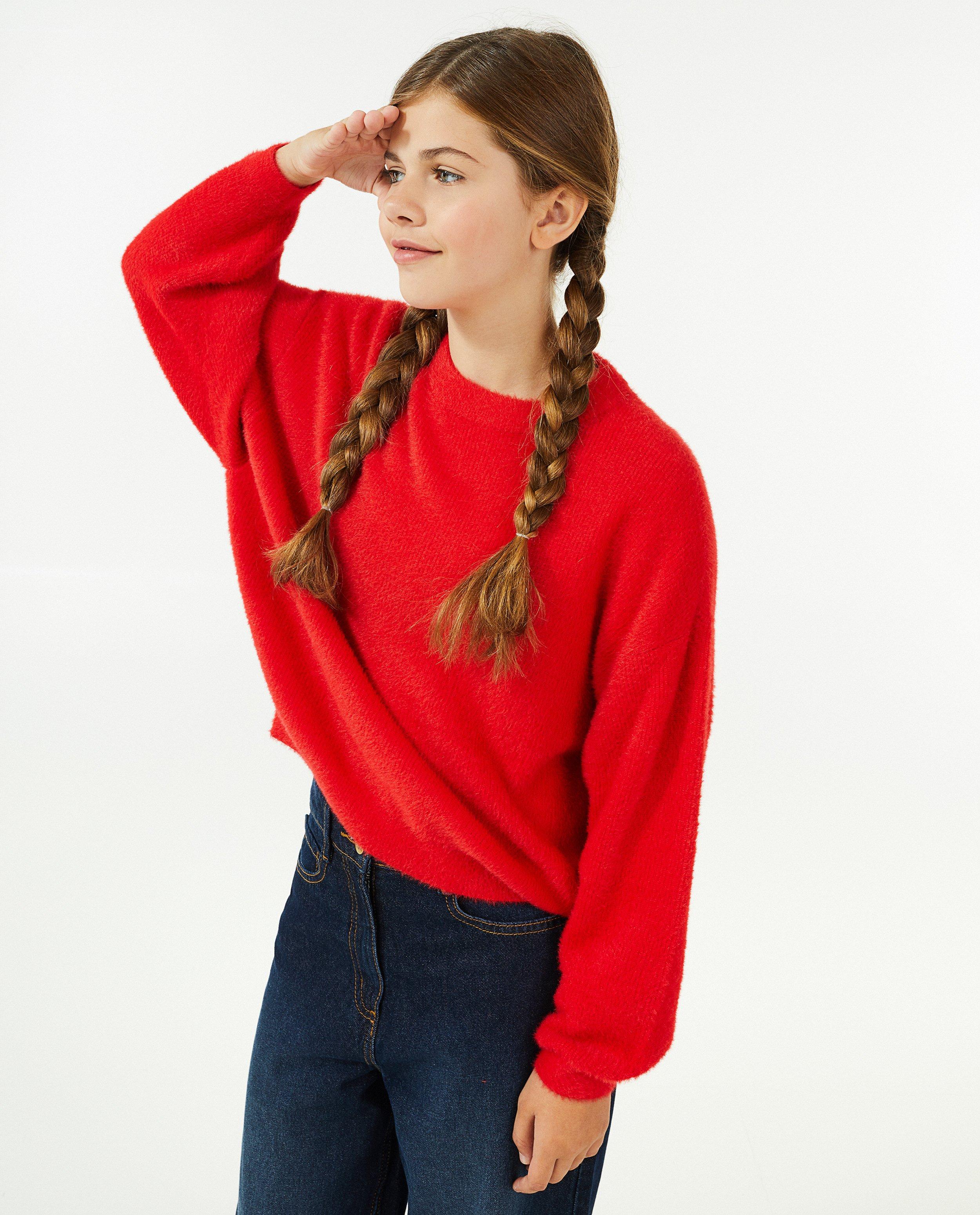 Pulls - Pull rouge en fils duveteux
