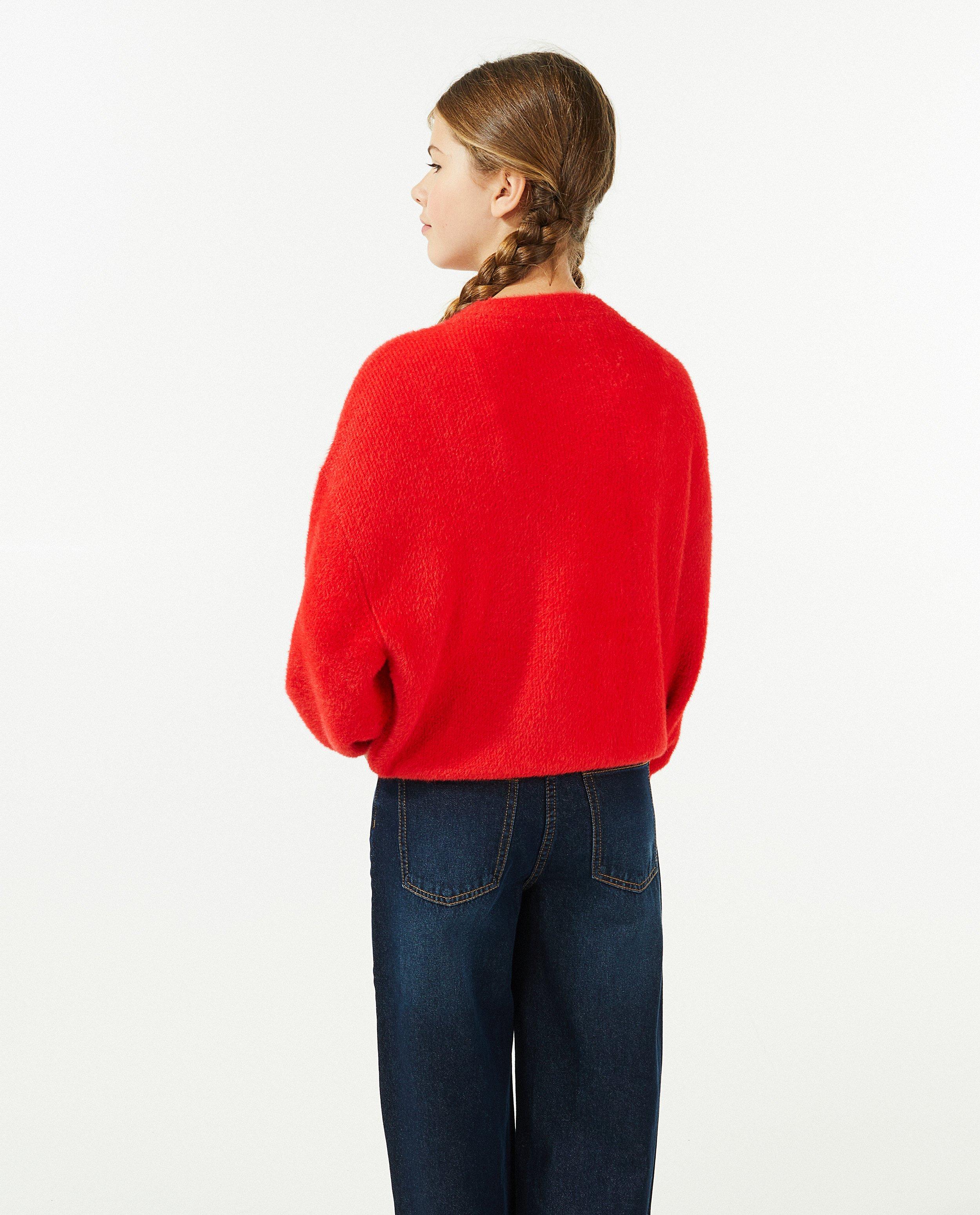 Pulls - Pull rouge en fils duveteux