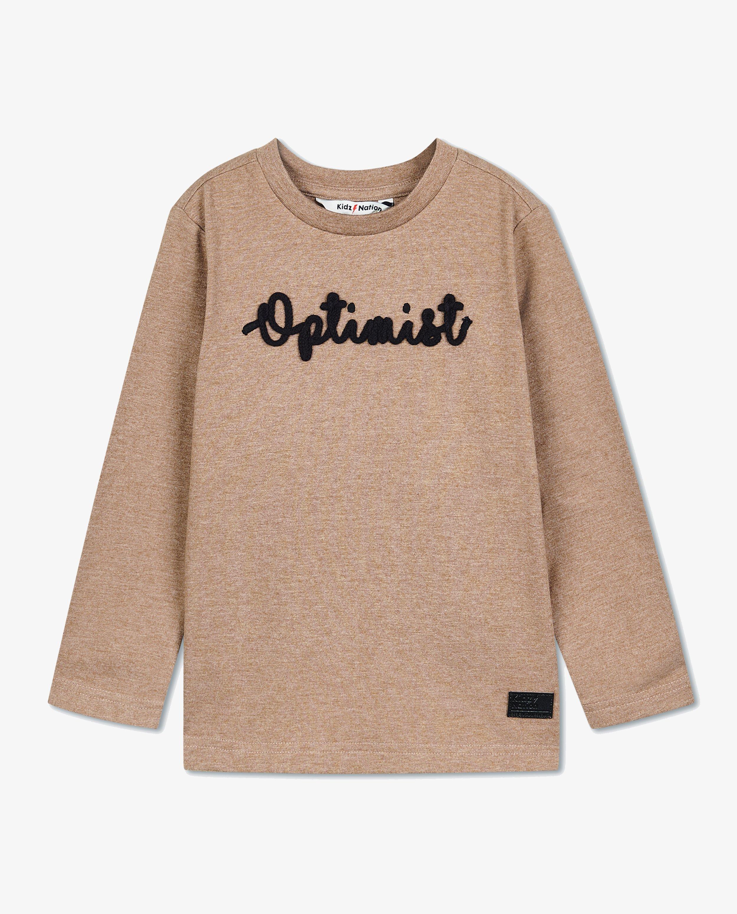 T-shirts - Bruine longsleeve met opschrift