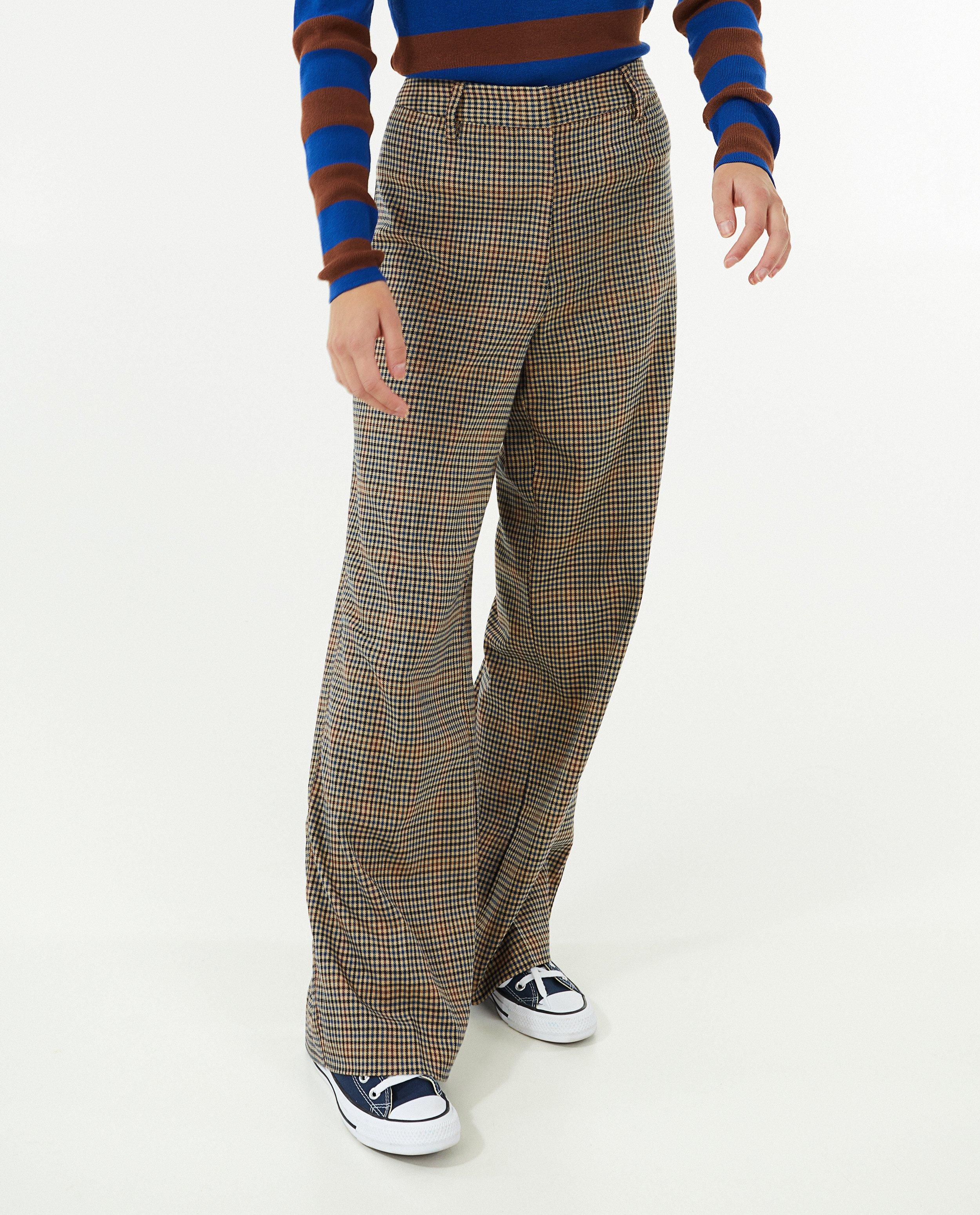 Broeken - Geruite broek, wide leg fit