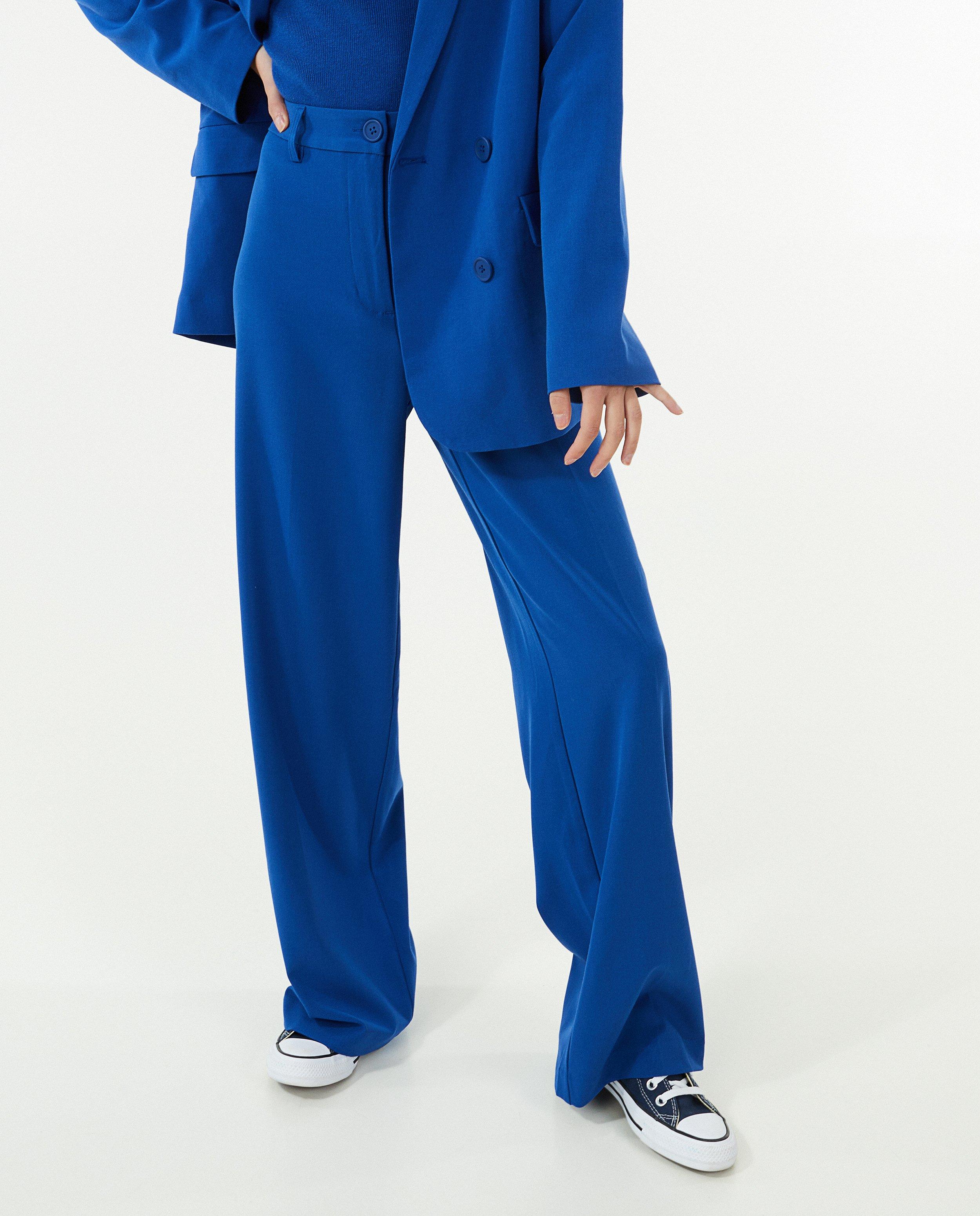 Broeken - Blauwe broek, wide leg fit
