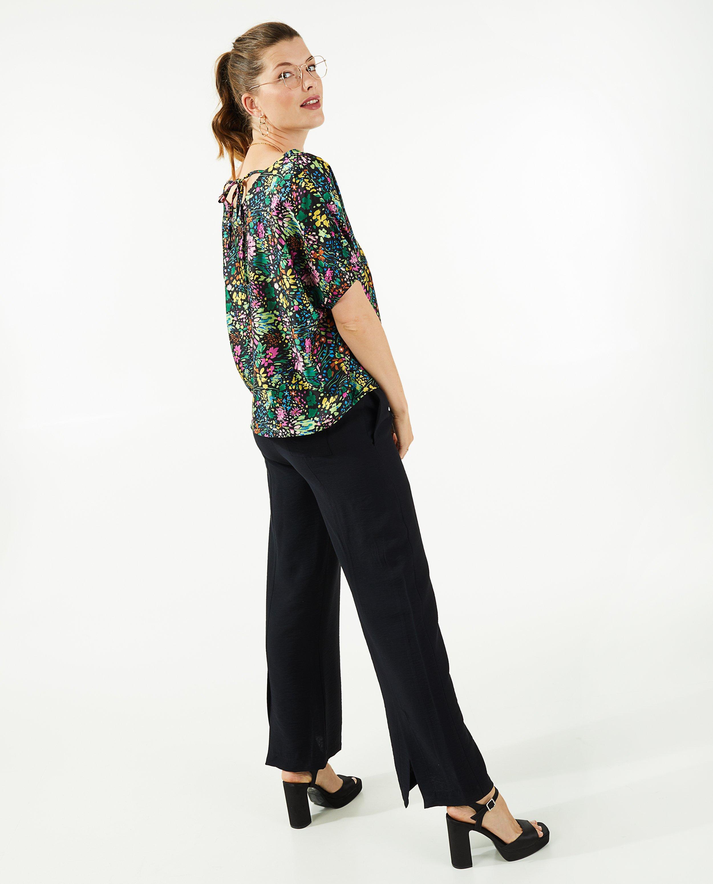 Broeken - Zwarte broek met wide leg en split