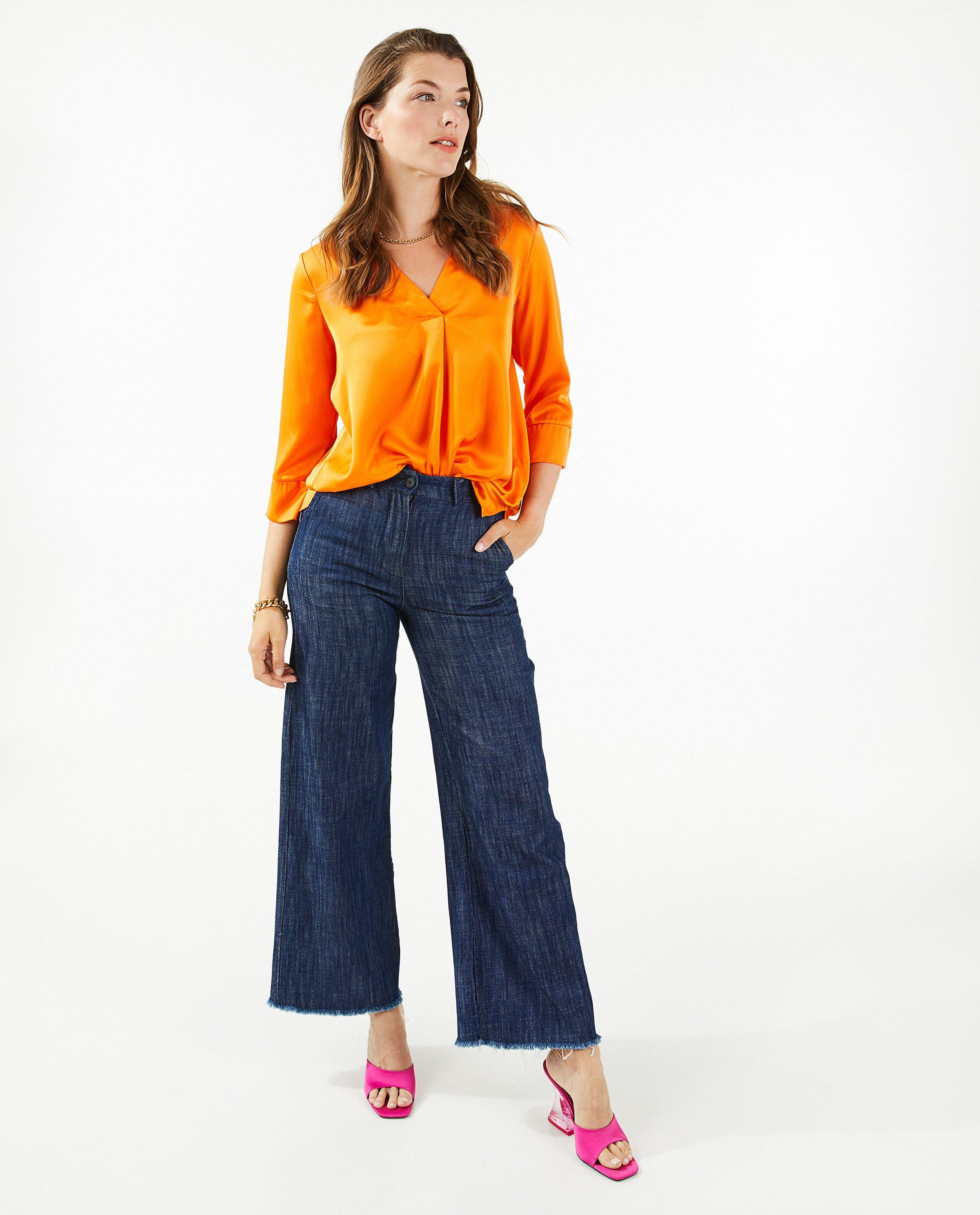 Satijnen blouse in oranje - null - Ella Italia