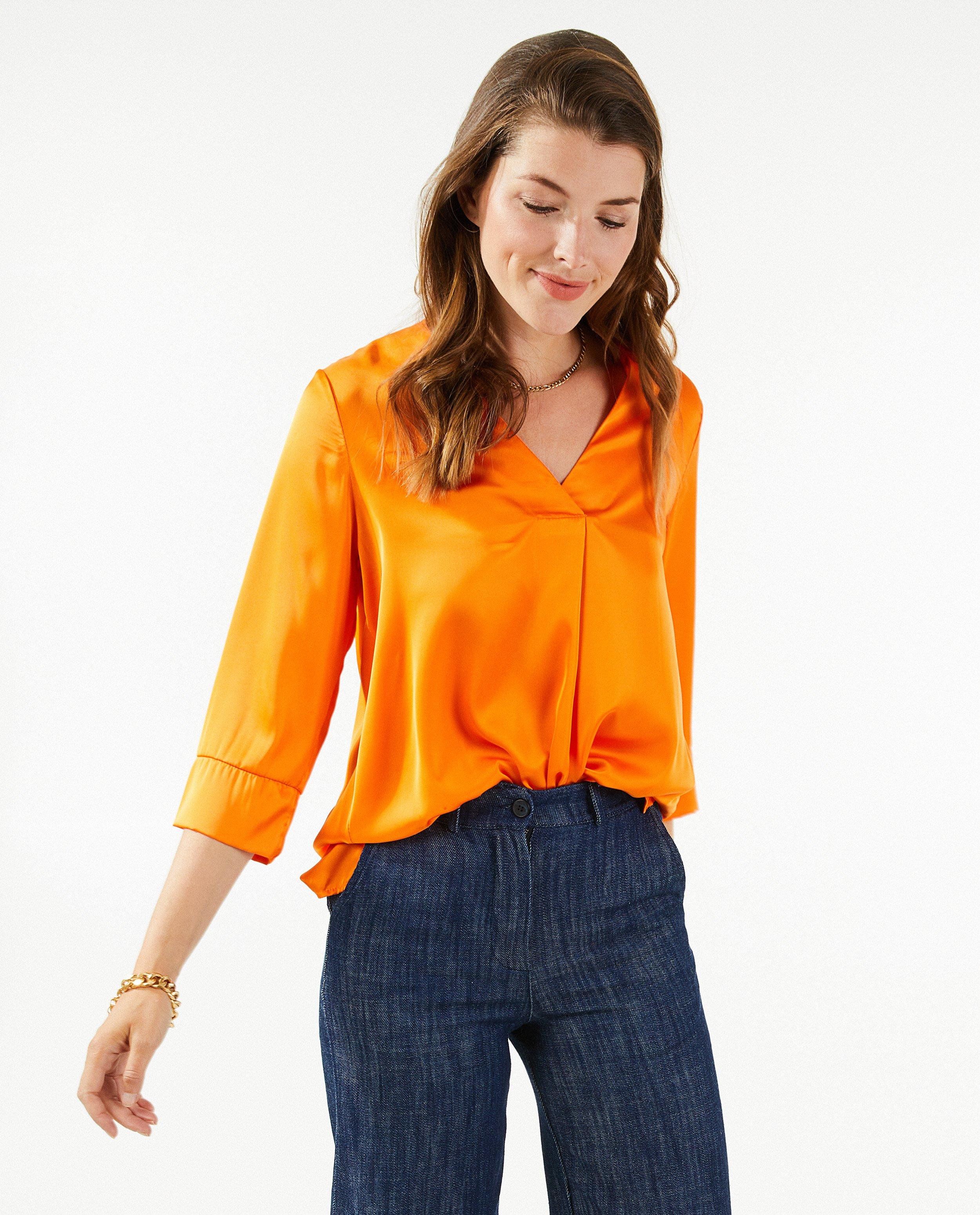 Hemden - Satijnen blouse in oranje