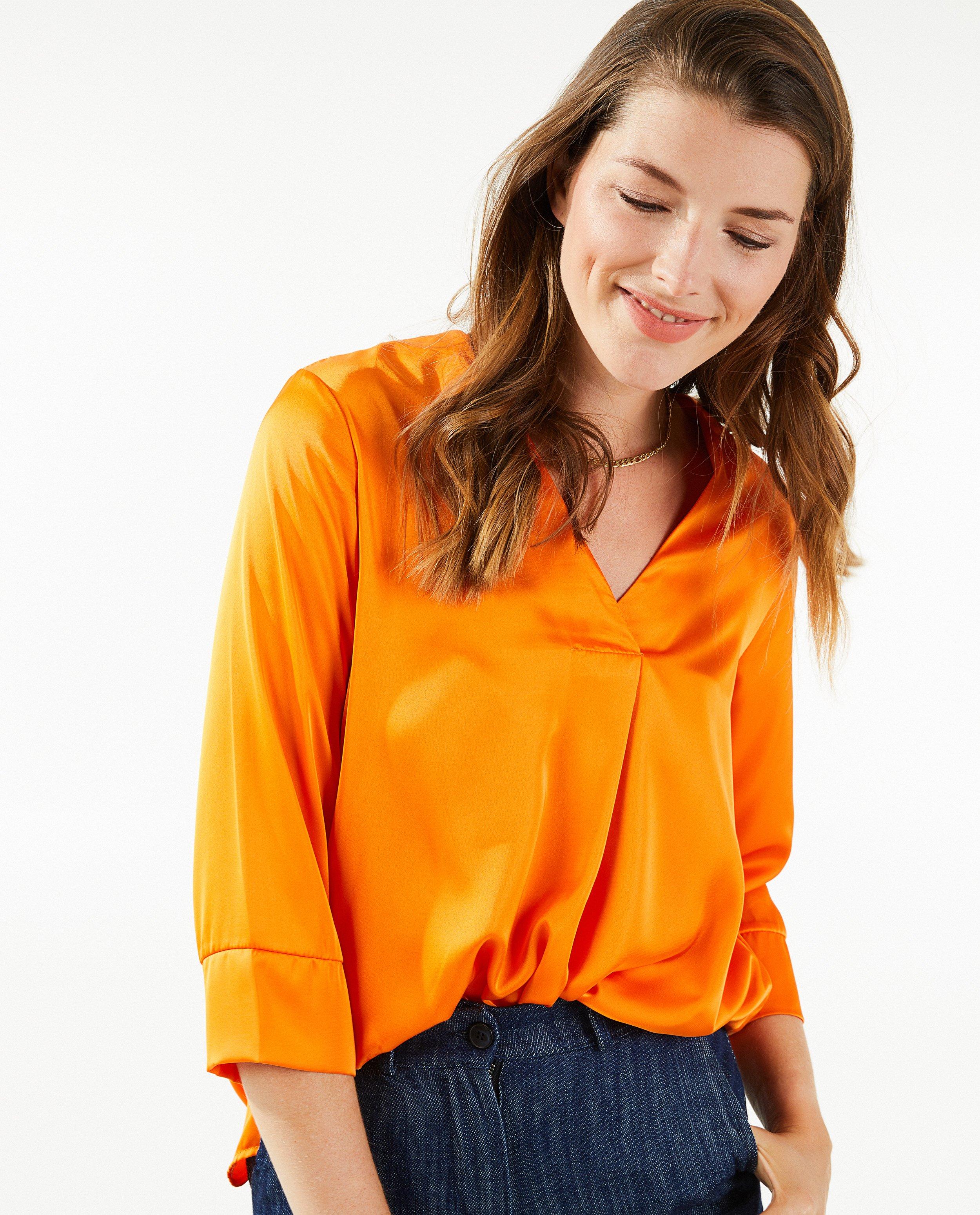 Hemden - Satijnen blouse in oranje