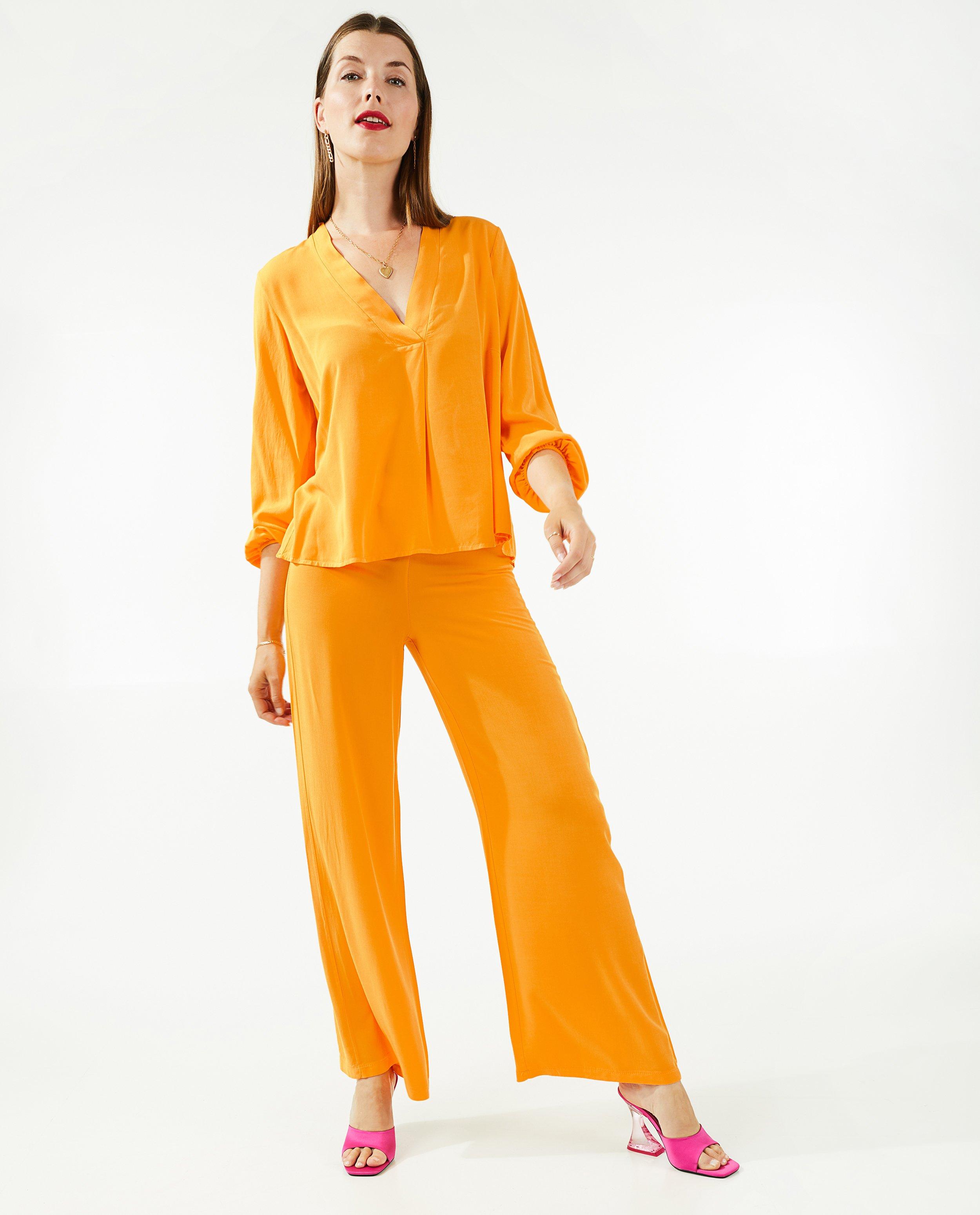 Oranje broek van viscose - null - Ella Italia
