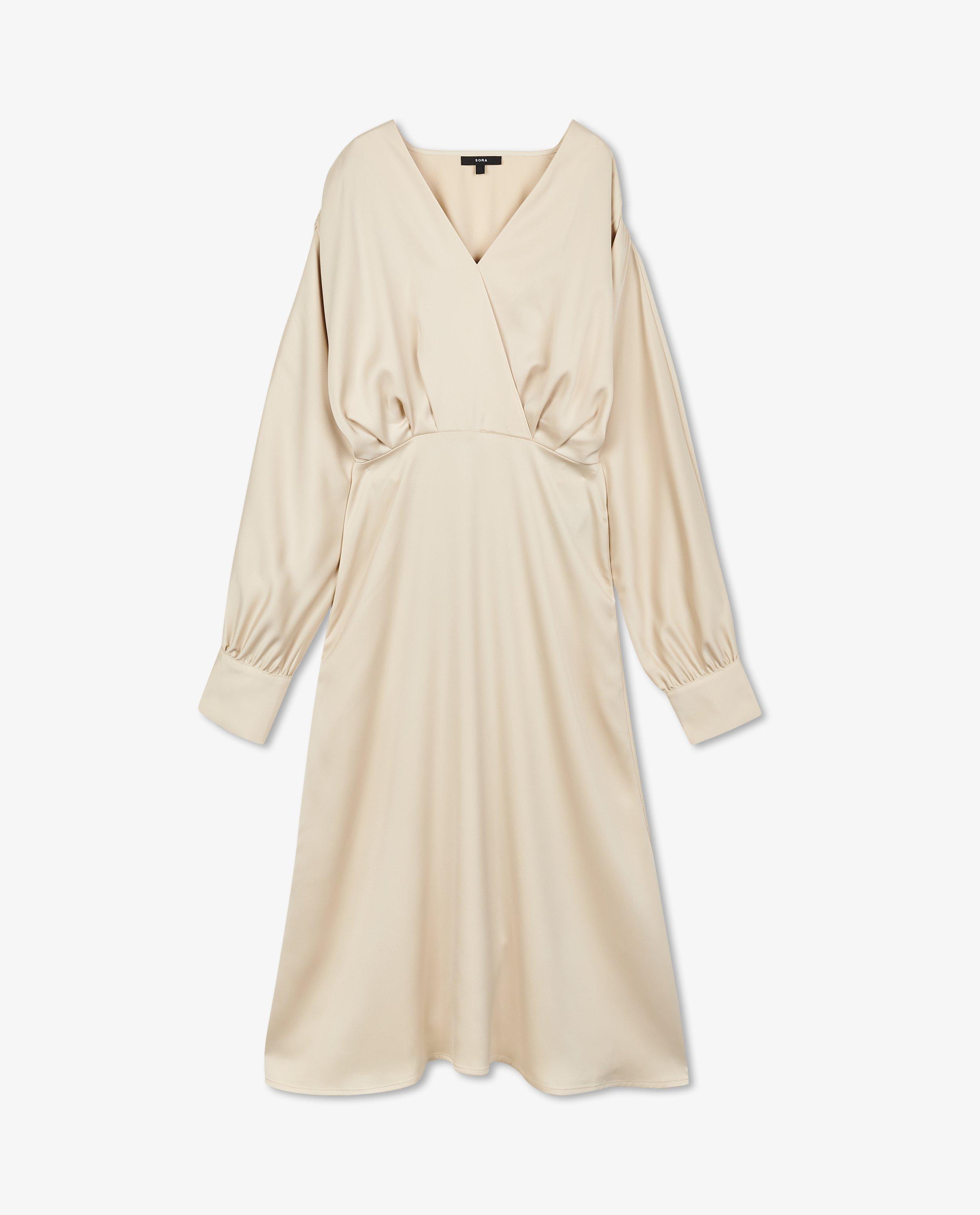 Kleedjes - Beige jurk van satijn