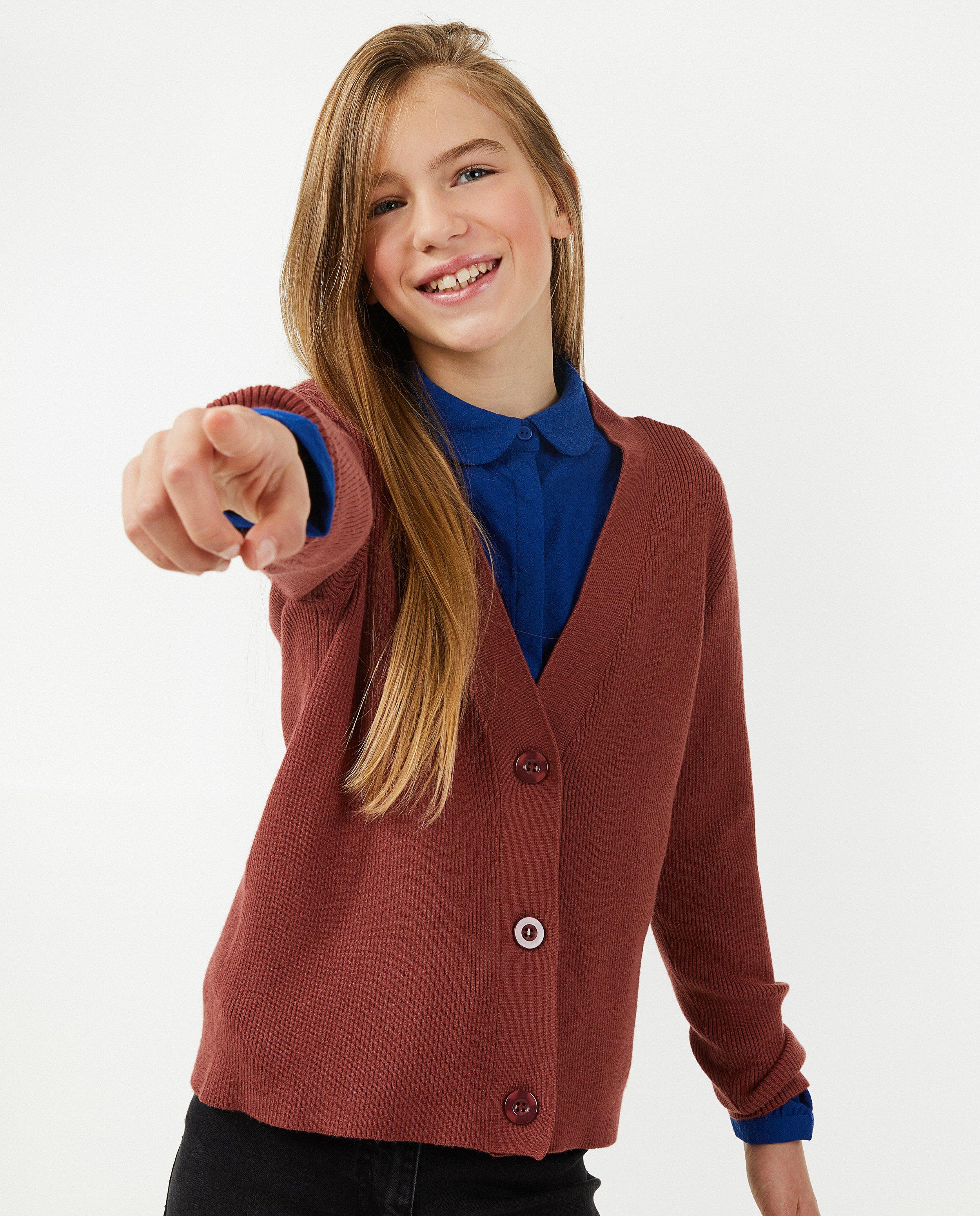 Cardigan - Bruinrode cardigan met rib