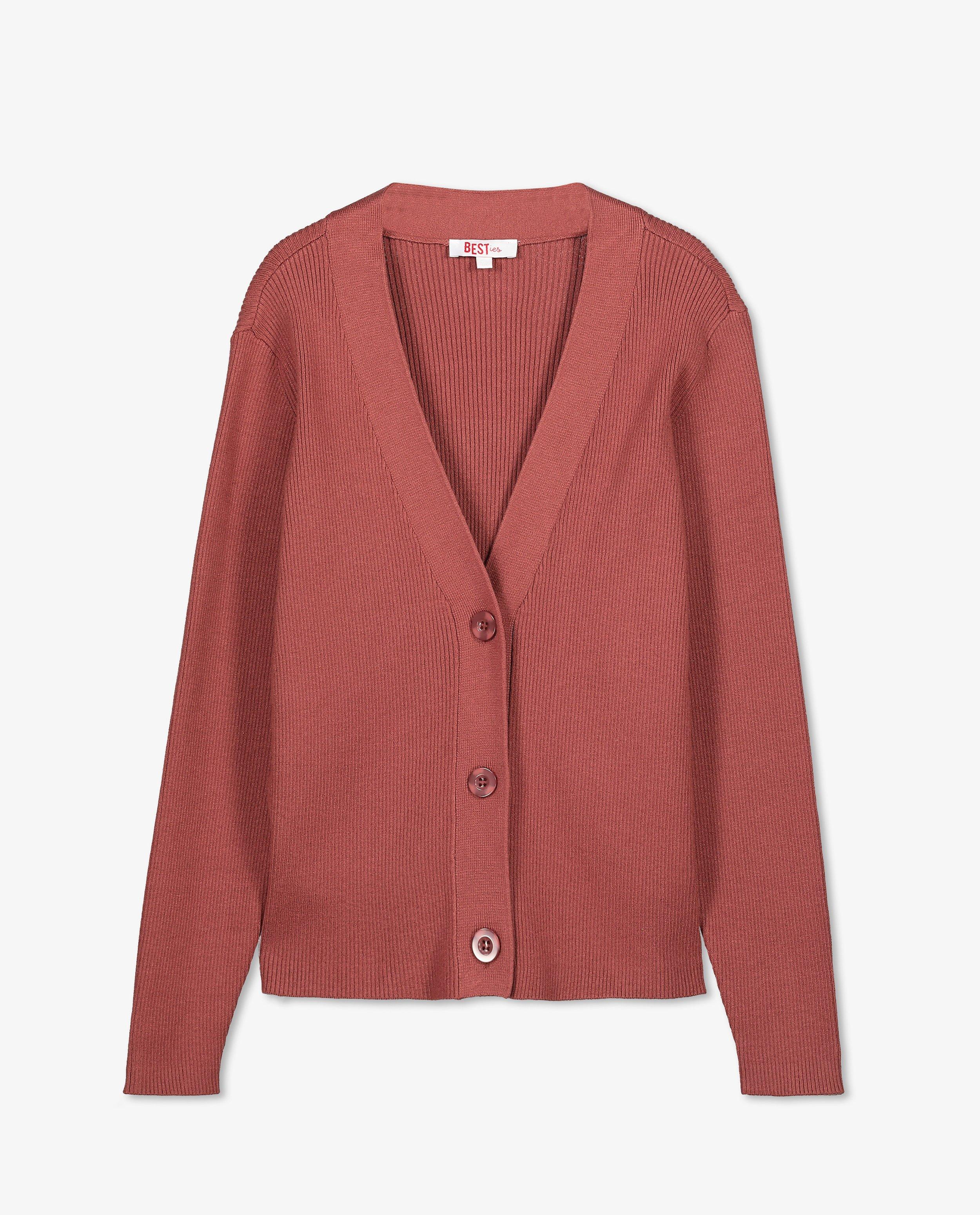 Cardigan - Bruinrode cardigan met rib