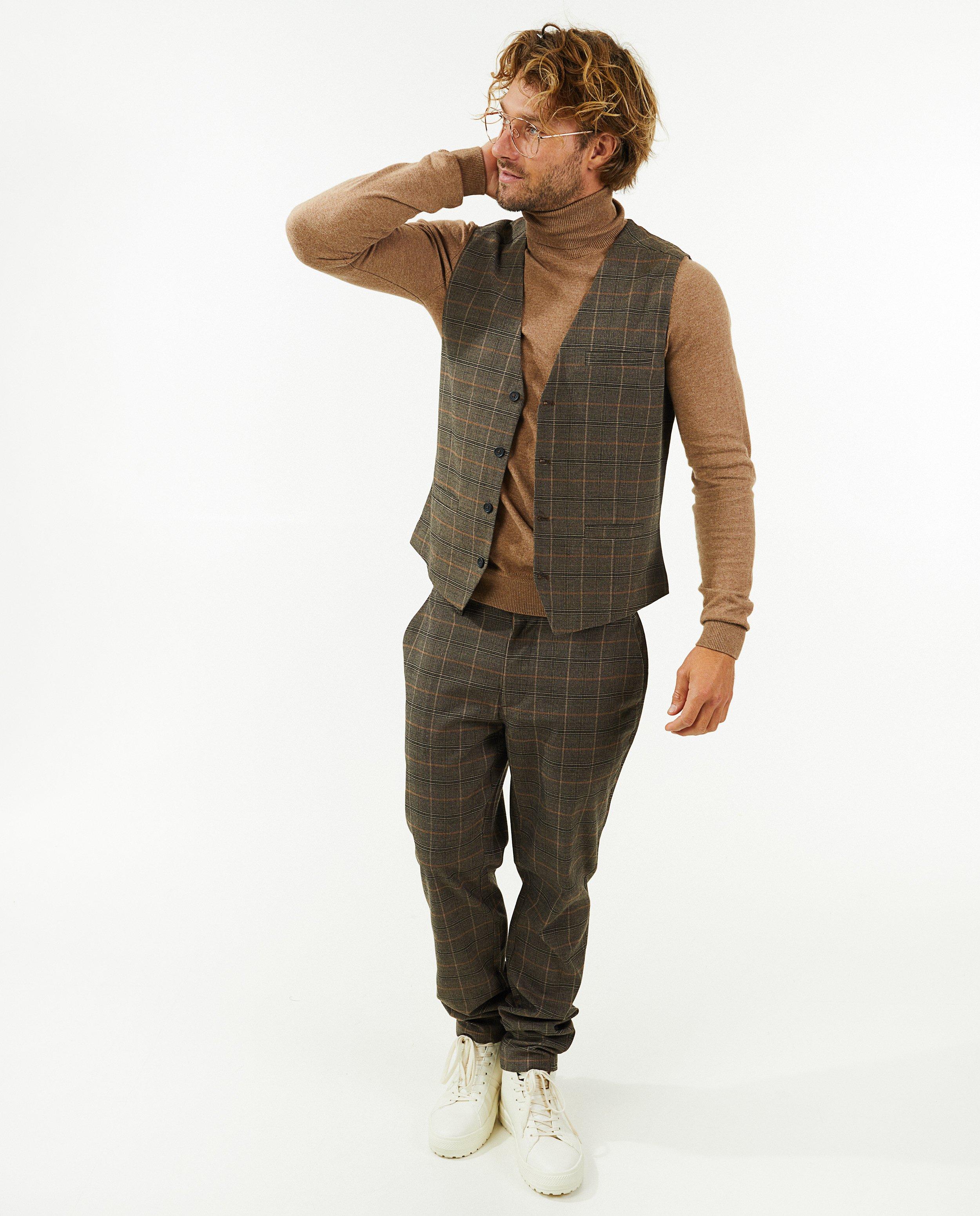 Bruine gilet met ruiten - null - Quarterback