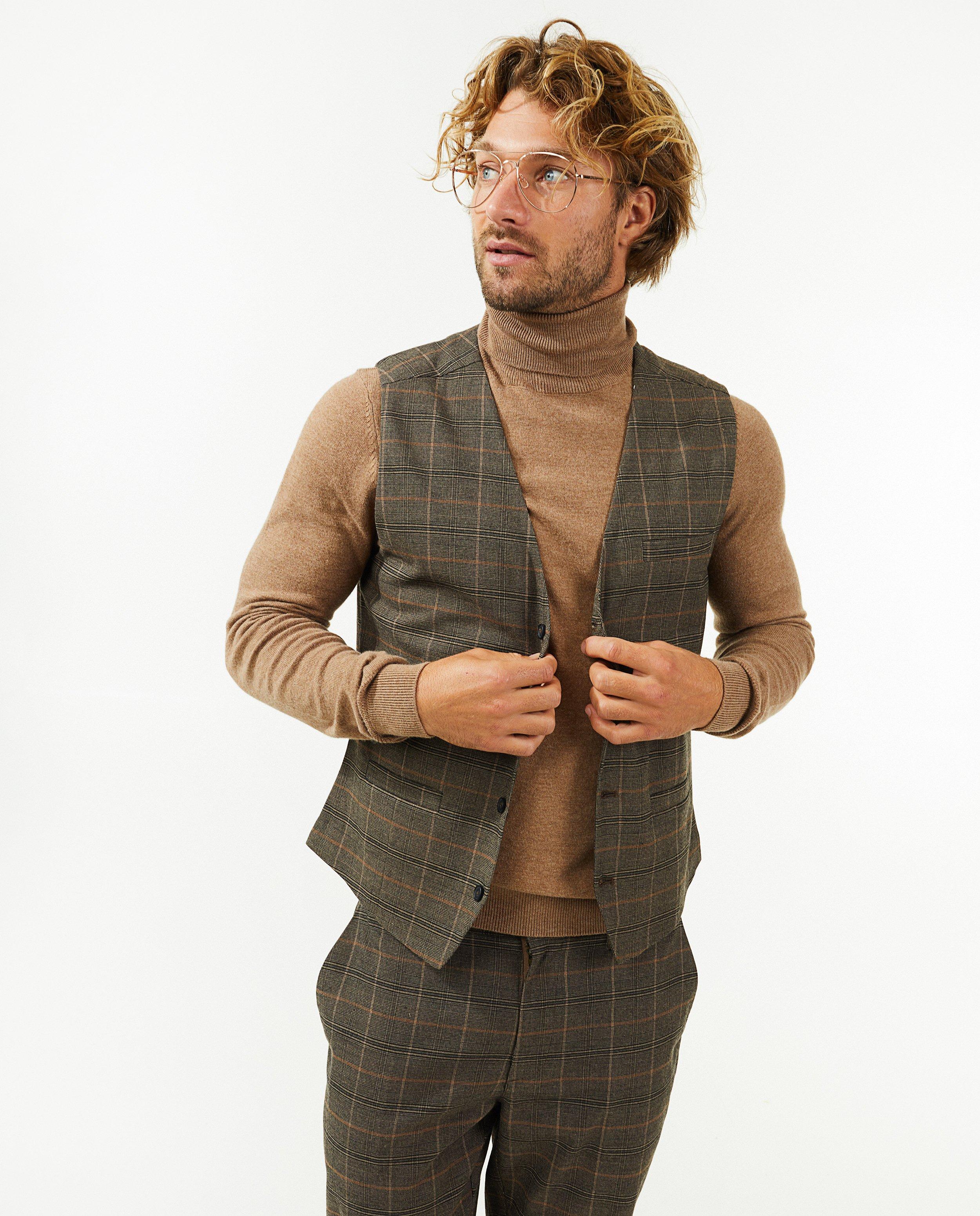 Cardigan - Bruine gilet met ruiten