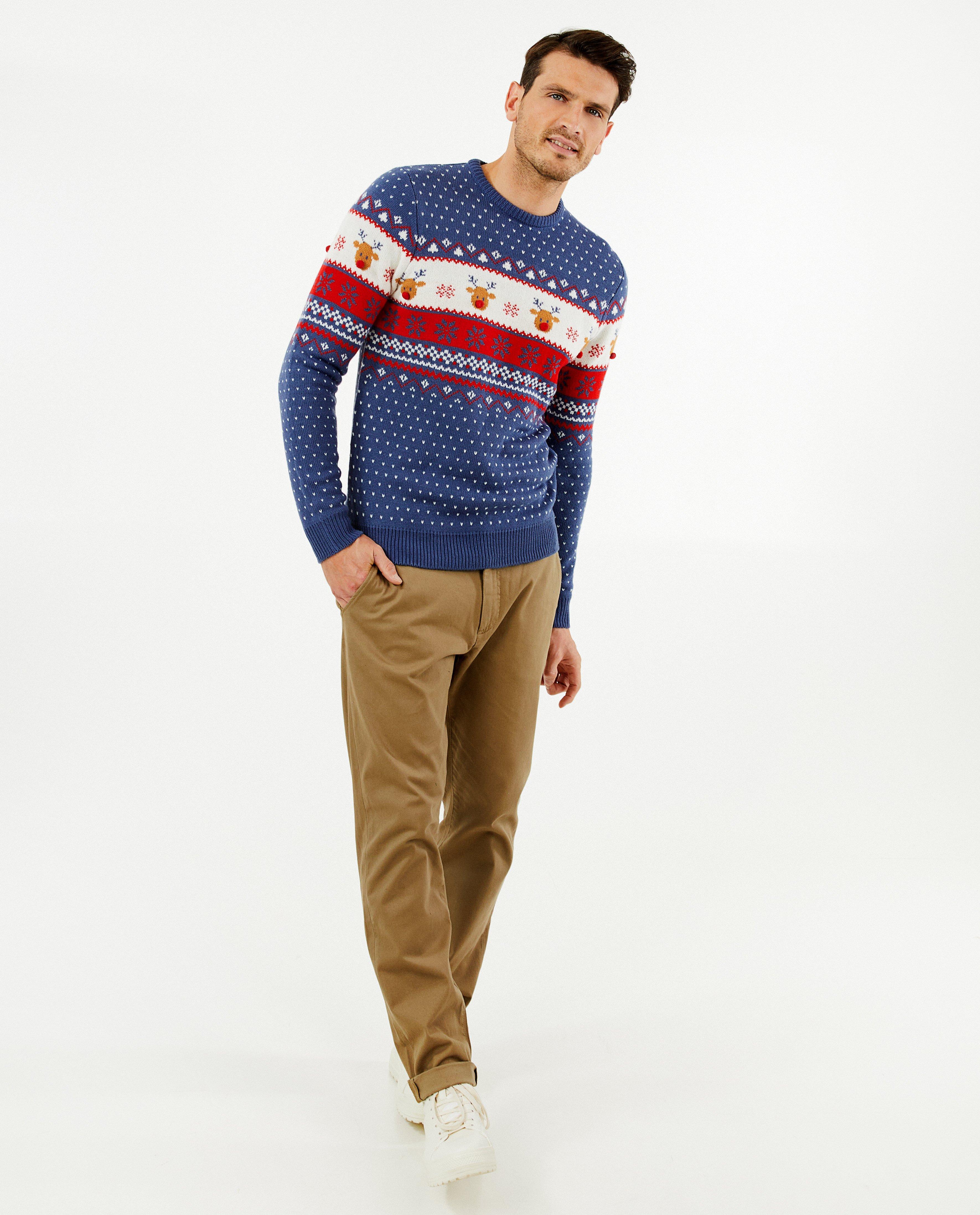 Blauwe kersttrui, heren - null - Familystories