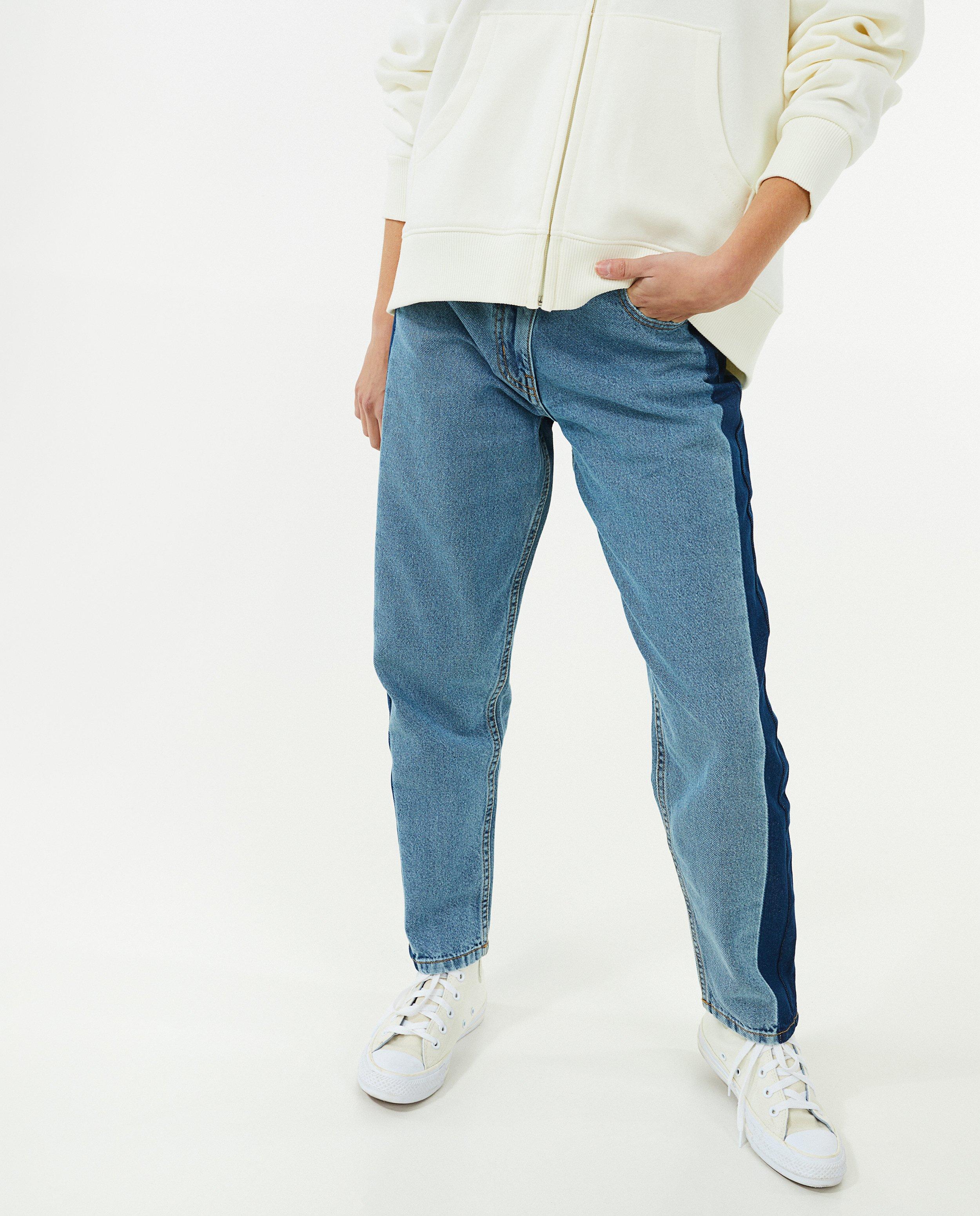 Jeans - Jeans à bande contrastante, coupe mom