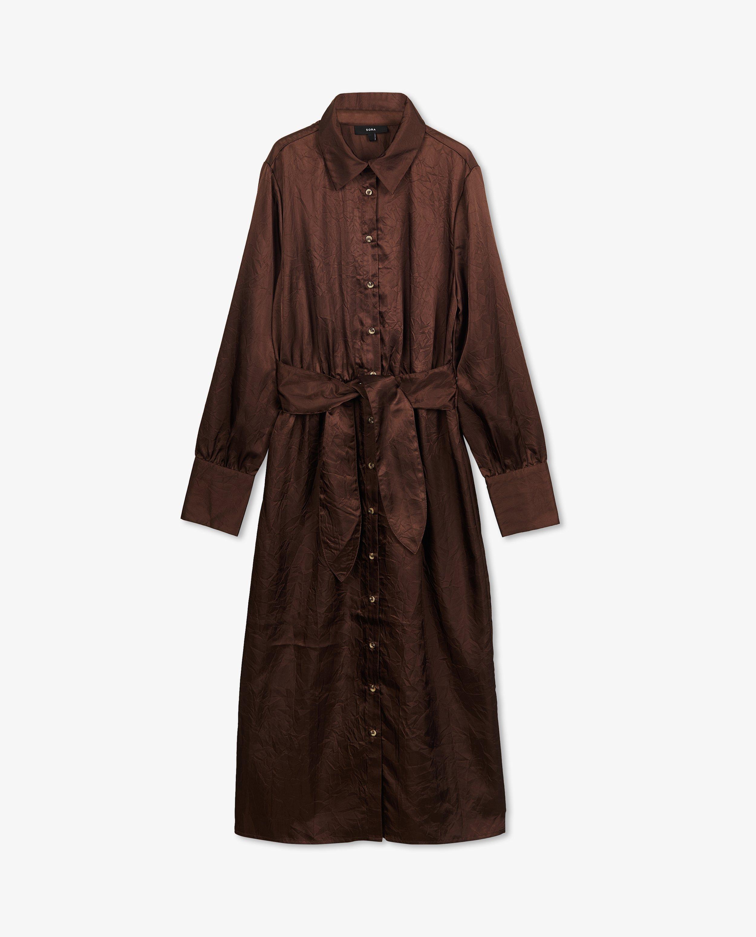 Robe brune avec une ceinture &agrave; nouer - D&eacute;tails du produit - brun fonc&eacute; - image num&eacute;ro 5