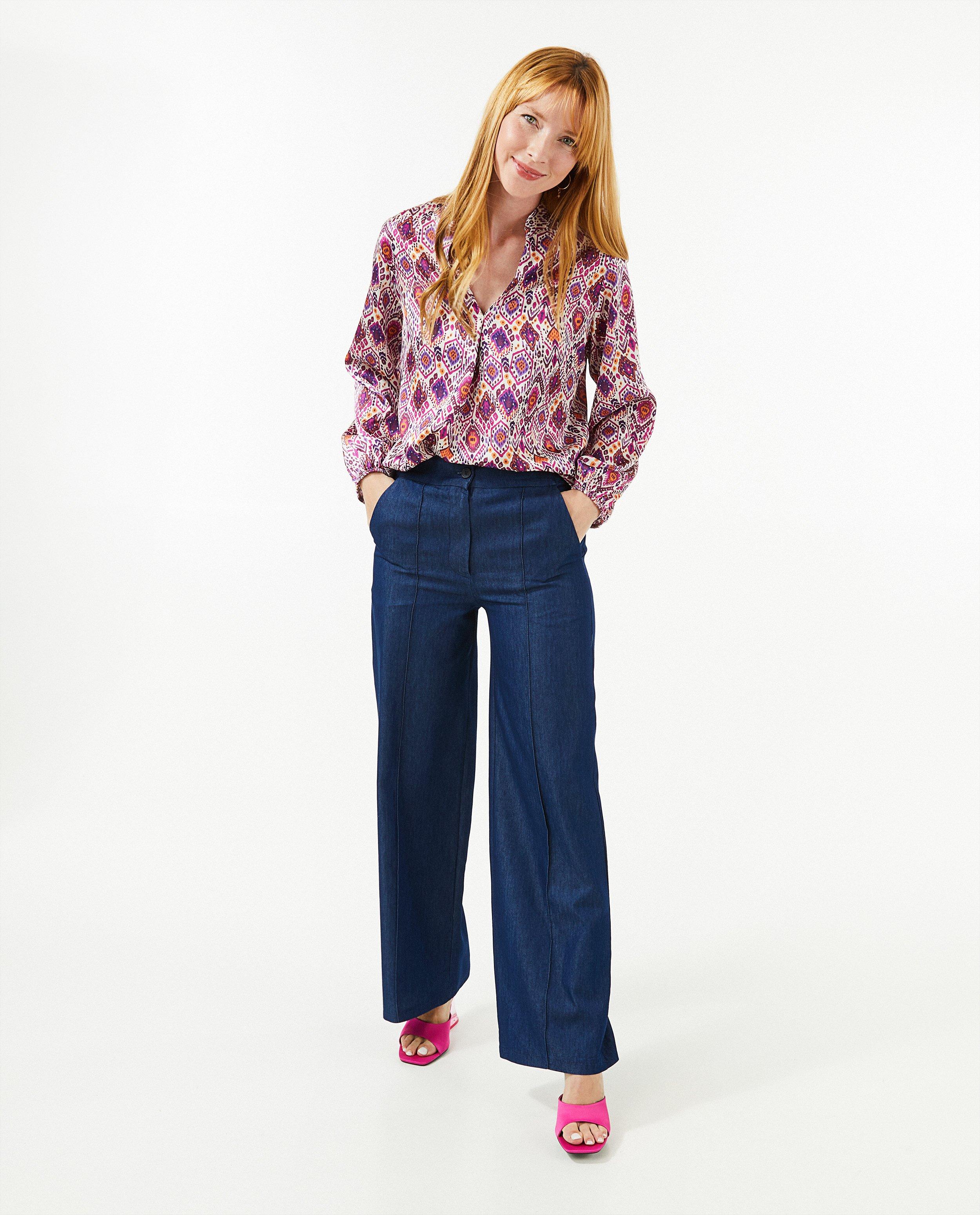 Donkerblauwe broek met siernaden - null - Ella Italia