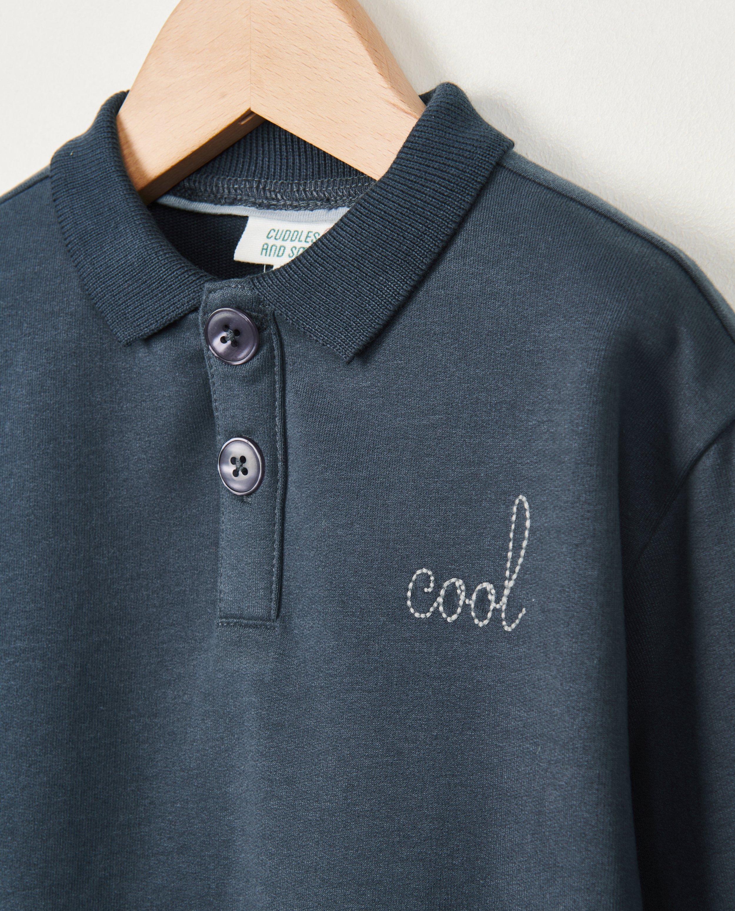 Sweaters - Blauwe polosweater