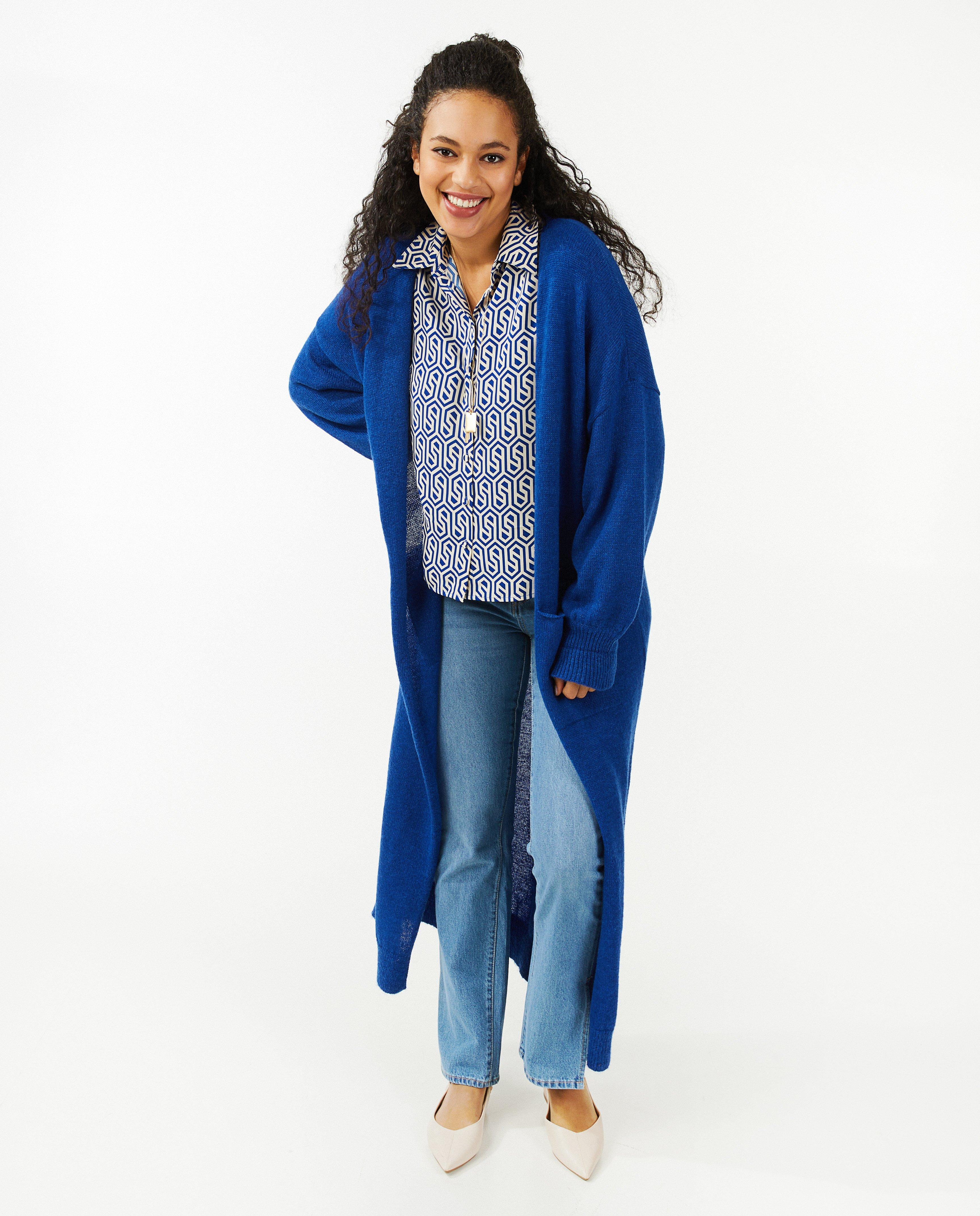 Cardigan - Blauwe cardigan, lange fit