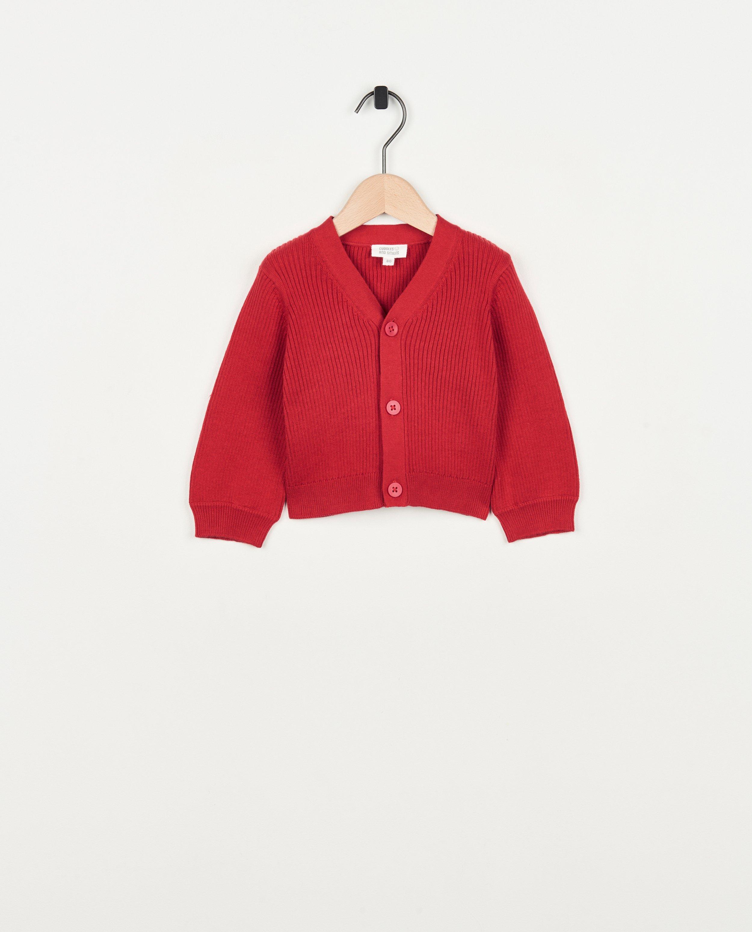 Rode cardigan met rib - null - Cuddles and Smiles
