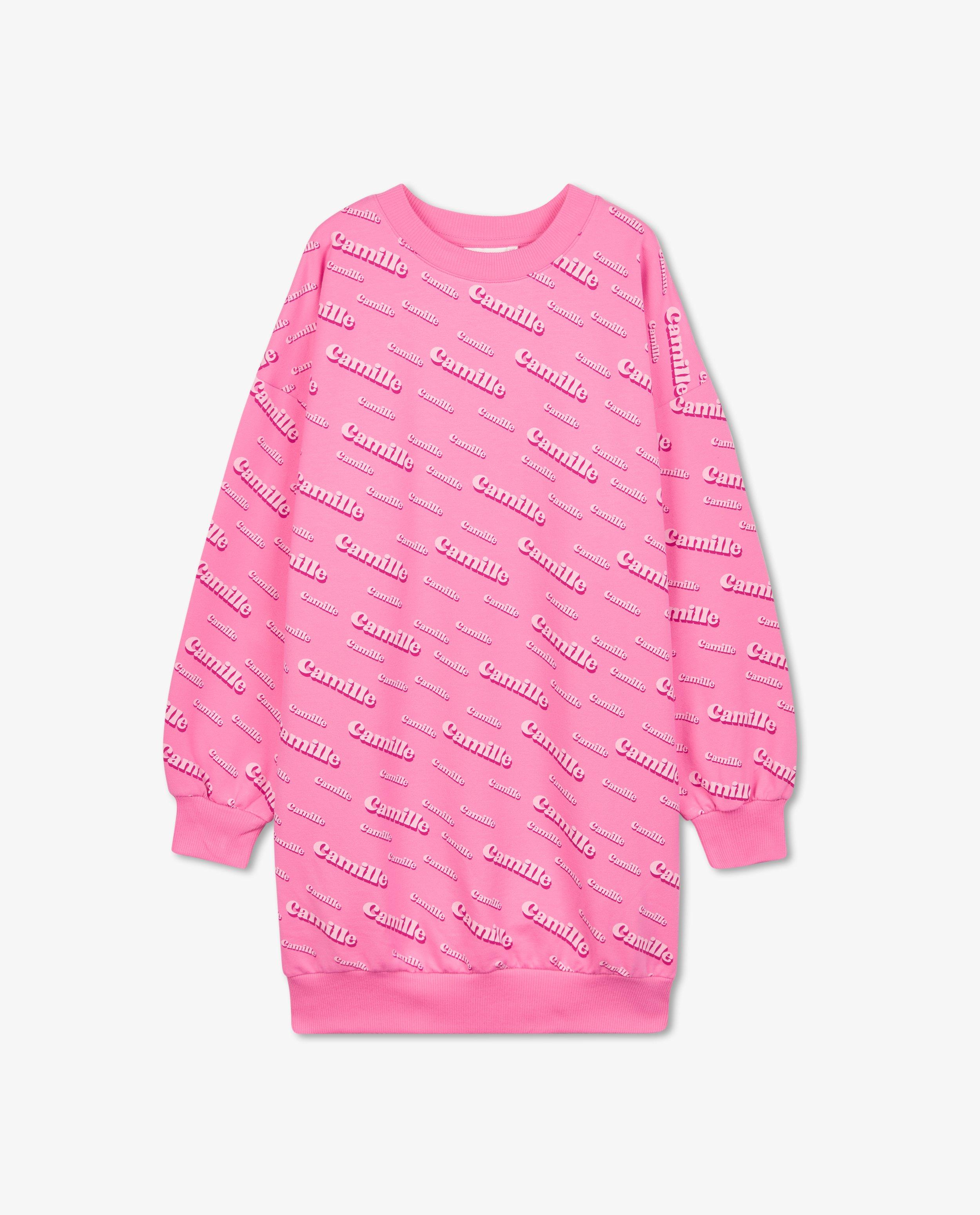 Kleedjes - Roze sweaterjurk met print